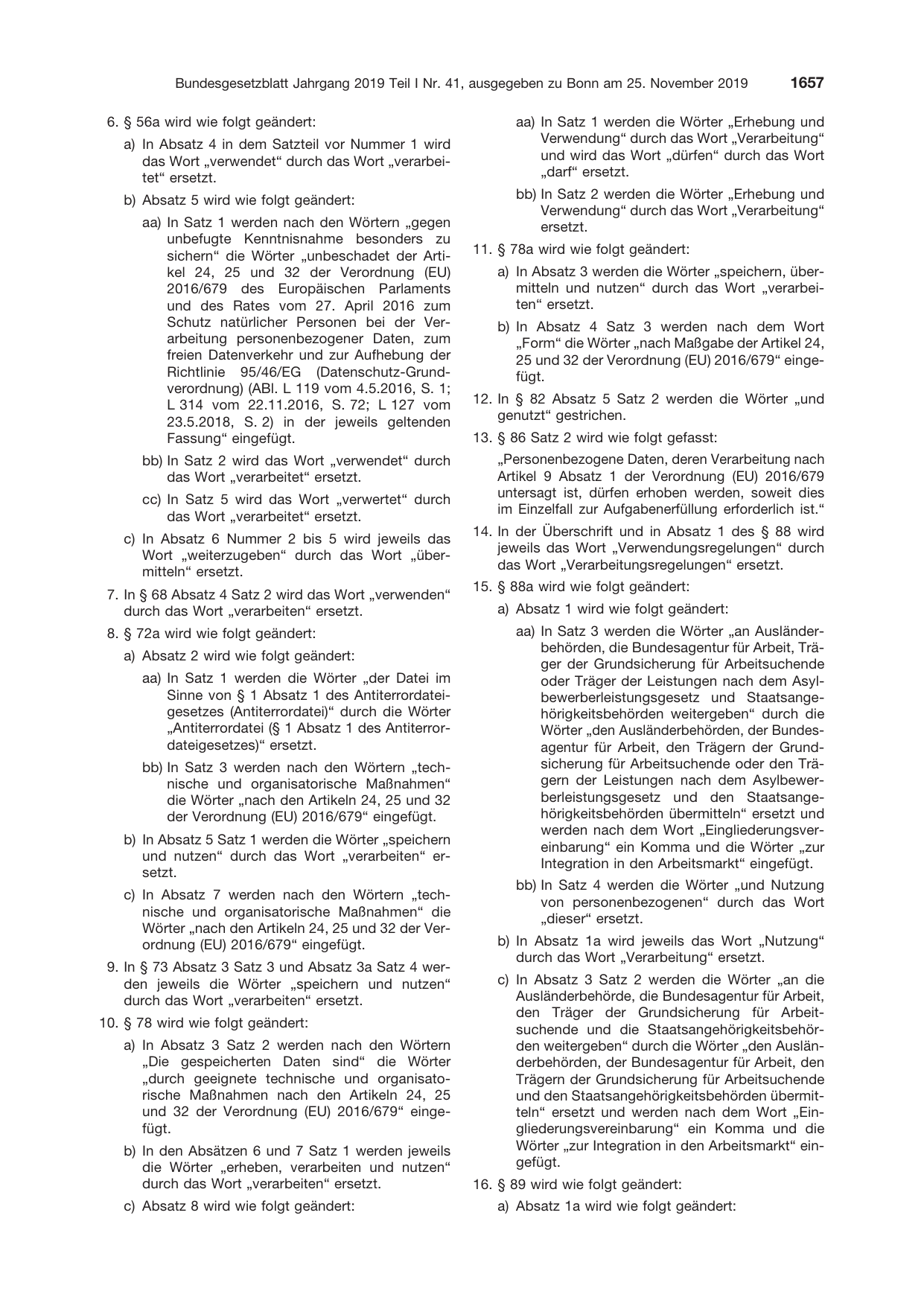 BGBl. 2019, Seite 1657 — Originalseite als Abbildung