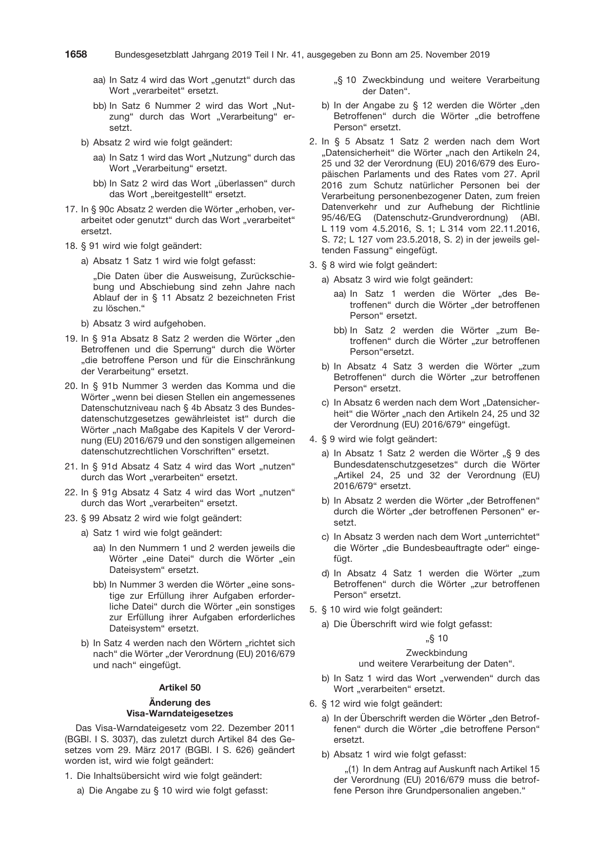 BGBl. 2019, Seite 1658 — Originalseite als Abbildung