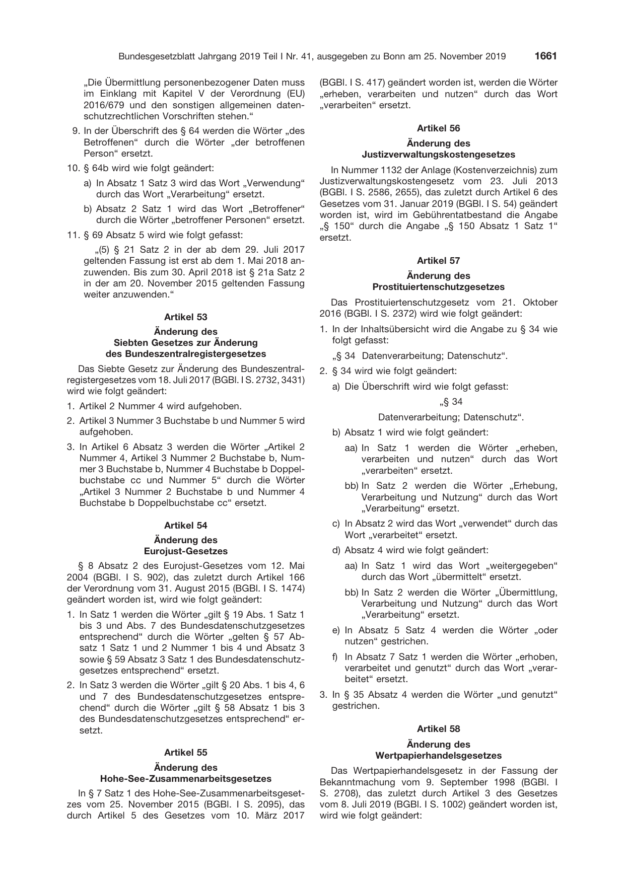 BGBl. 2019, Seite 1661 — Originalseite als Abbildung