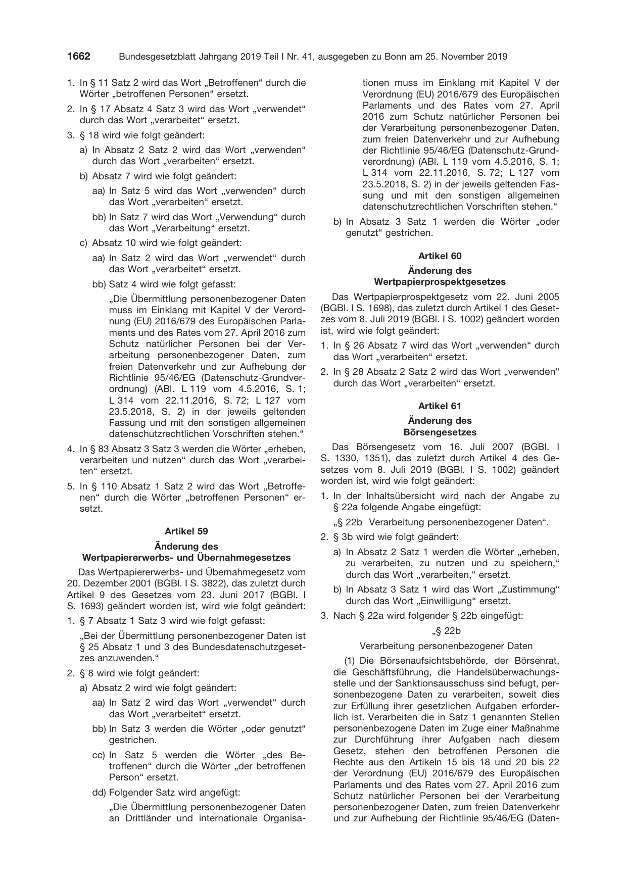 BGBl. 2019, Seite 1662 — Originalseite als Abbildung