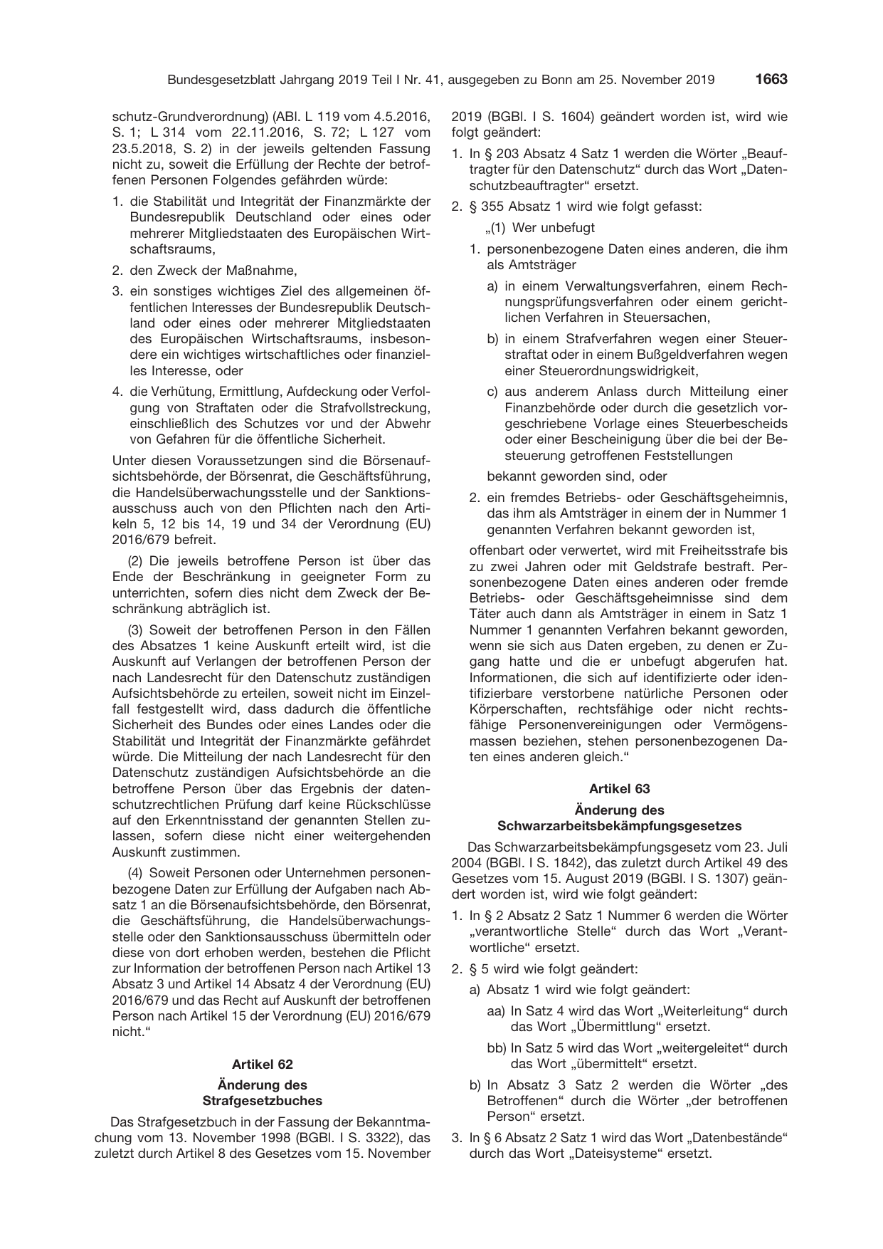 BGBl. 2019, Seite 1663 — Originalseite als Abbildung