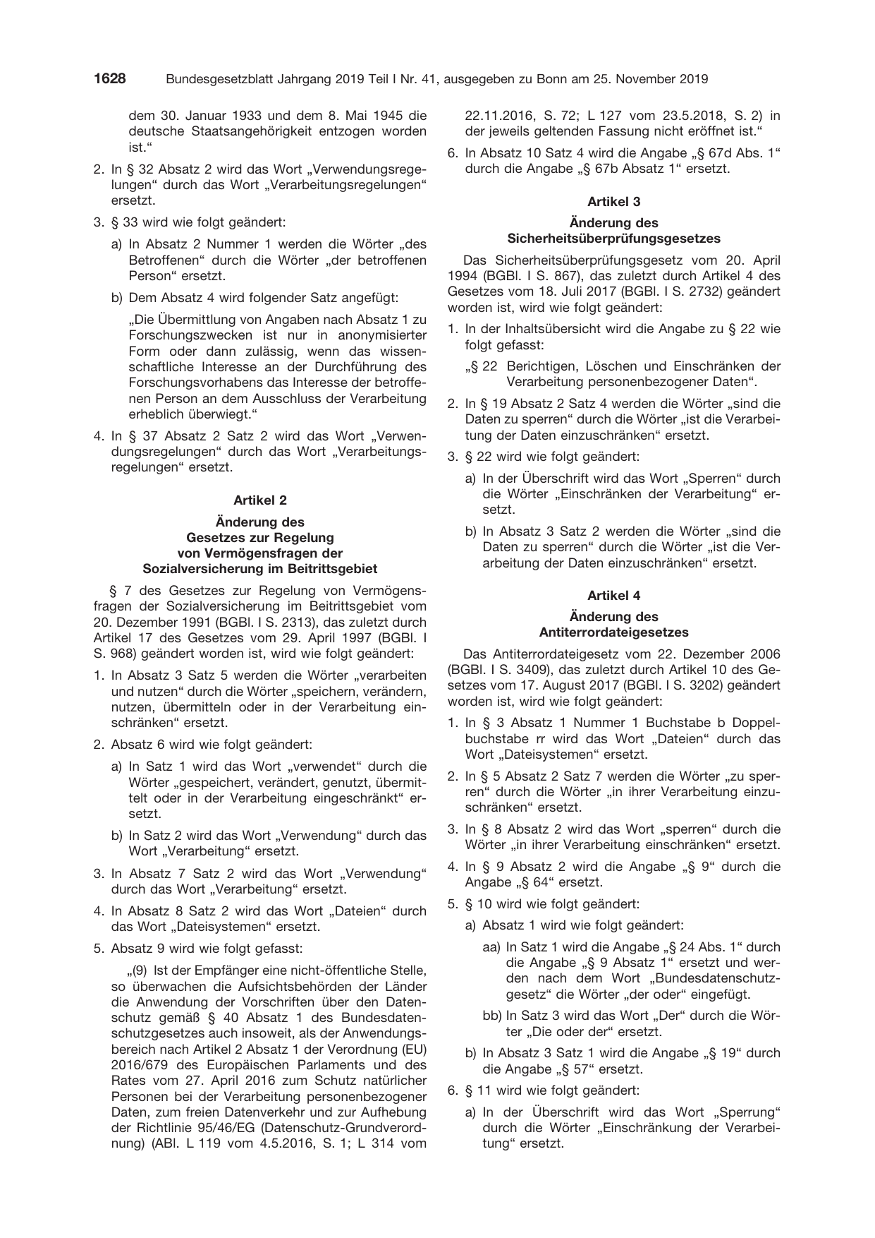 BGBl. 2019, Seite 1628 — Originalseite als Abbildung