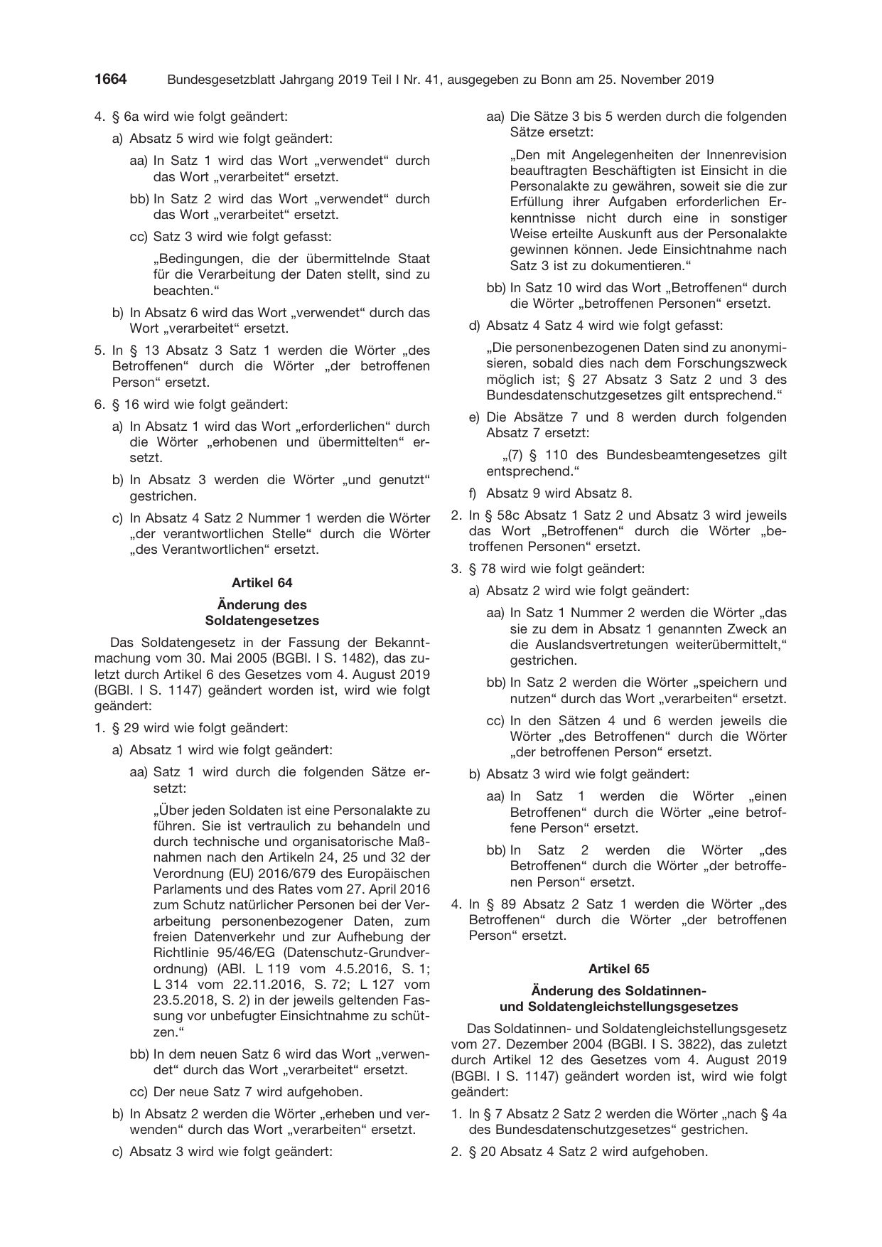 BGBl. 2019, Seite 1664 — Originalseite als Abbildung