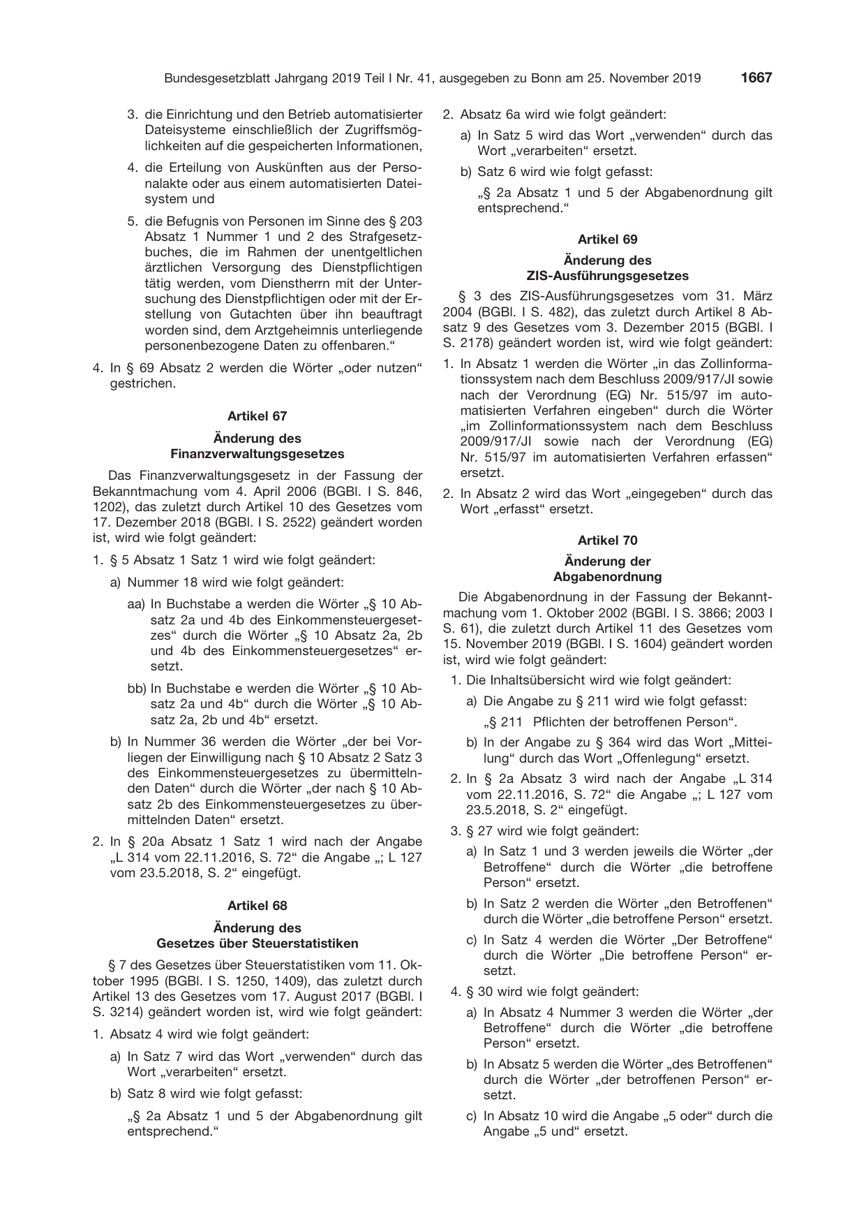 BGBl. 2019, Seite 1667 — Originalseite als Abbildung