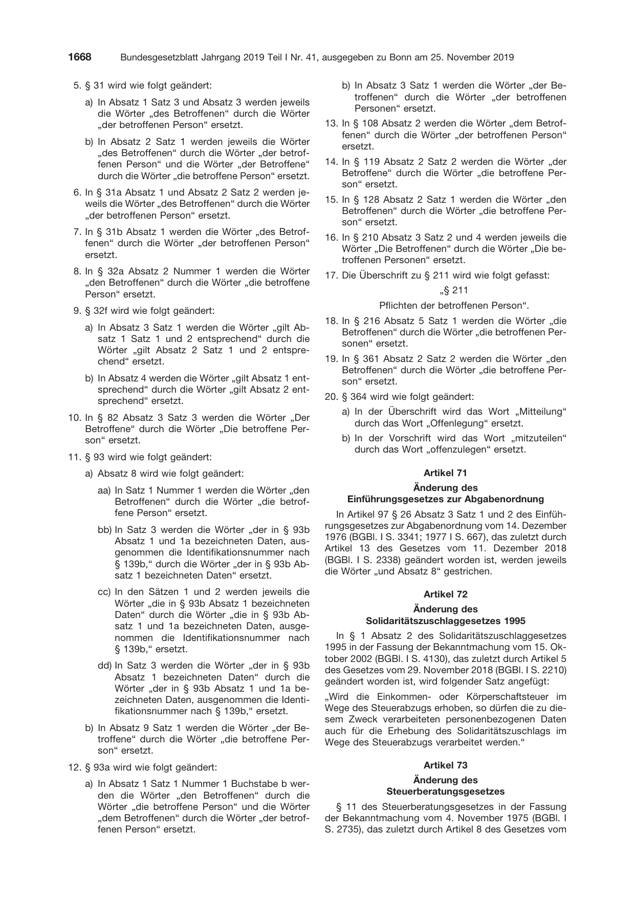 BGBl. 2019, Seite 1668 — Originalseite als Abbildung