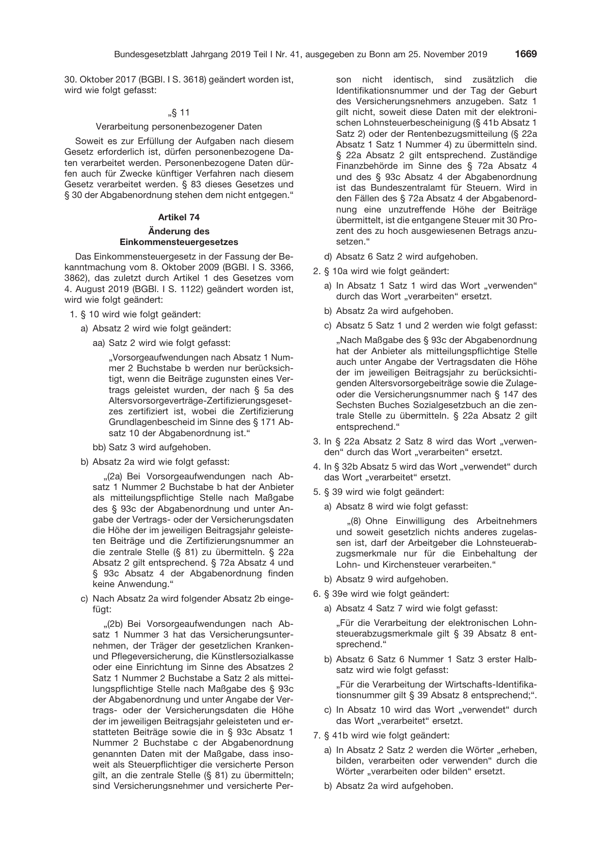 BGBl. 2019, Seite 1669 — Originalseite als Abbildung