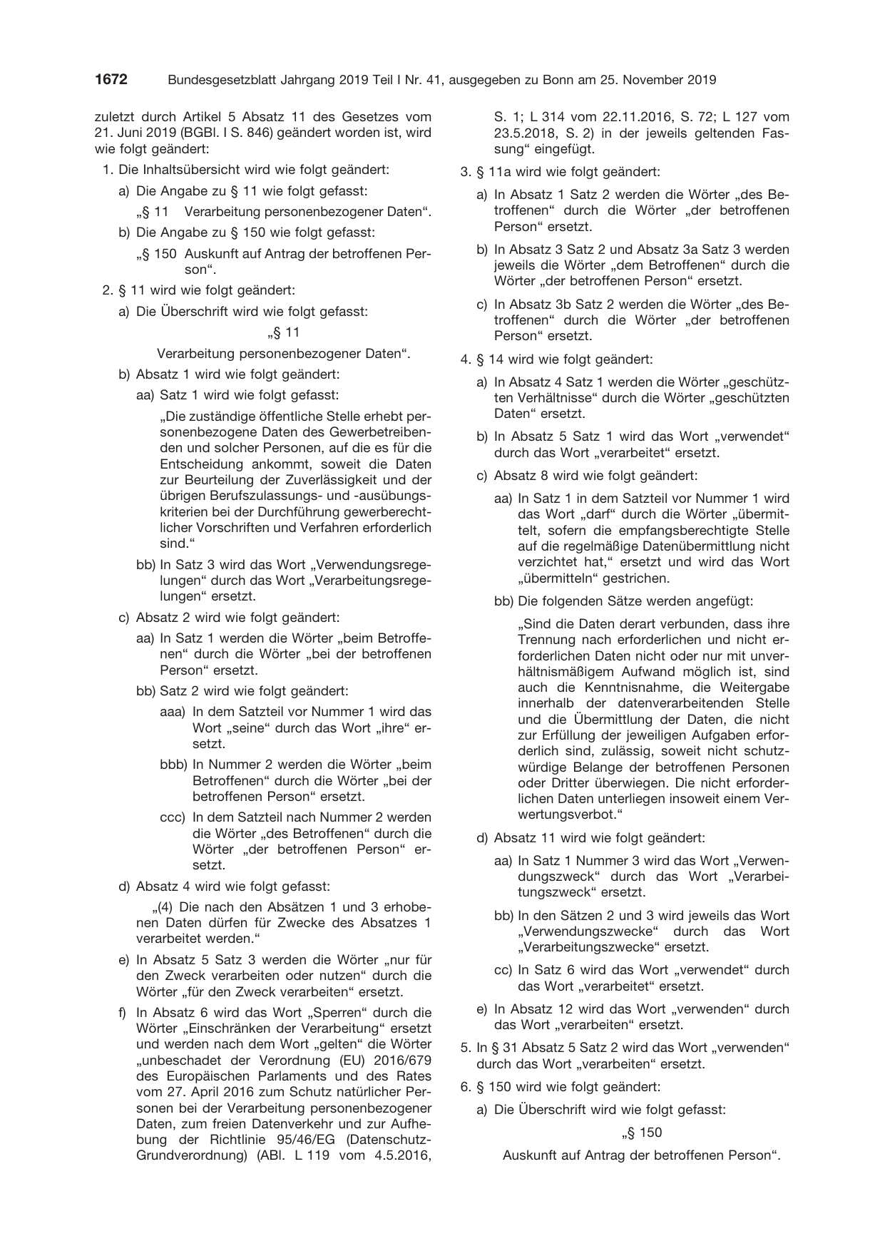 BGBl. 2019, Seite 1672 — Originalseite als Abbildung