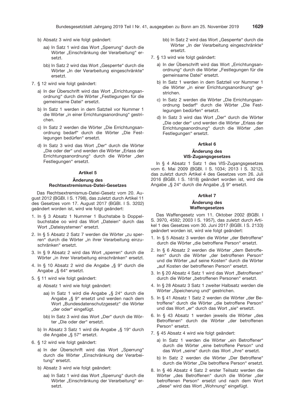 BGBl. 2019, Seite 1629 — Originalseite als Abbildung