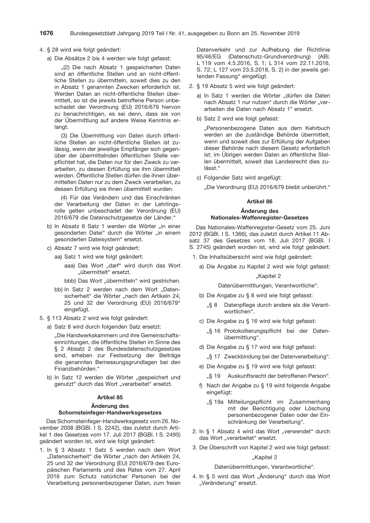 BGBl. 2019, Seite 1676 — Originalseite als Abbildung