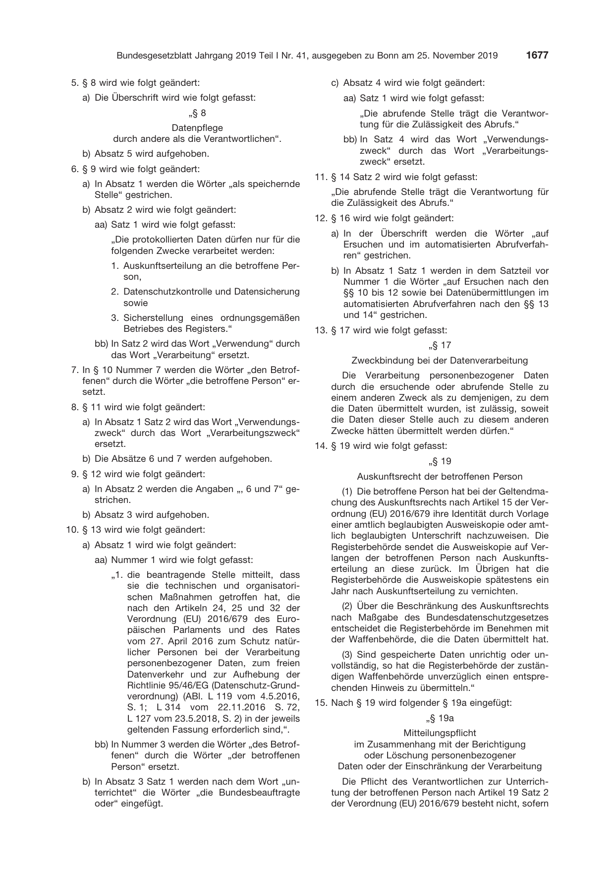 BGBl. 2019, Seite 1677 — Originalseite als Abbildung