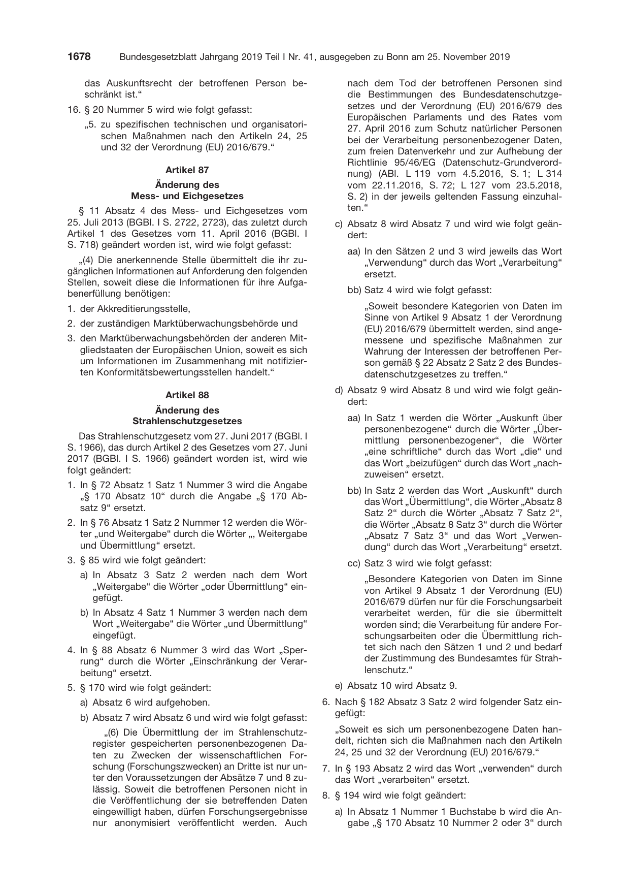 BGBl. 2019, Seite 1678 — Originalseite als Abbildung