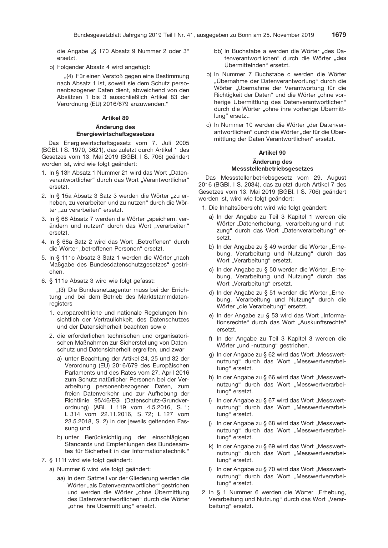 BGBl. 2019, Seite 1679 — Originalseite als Abbildung