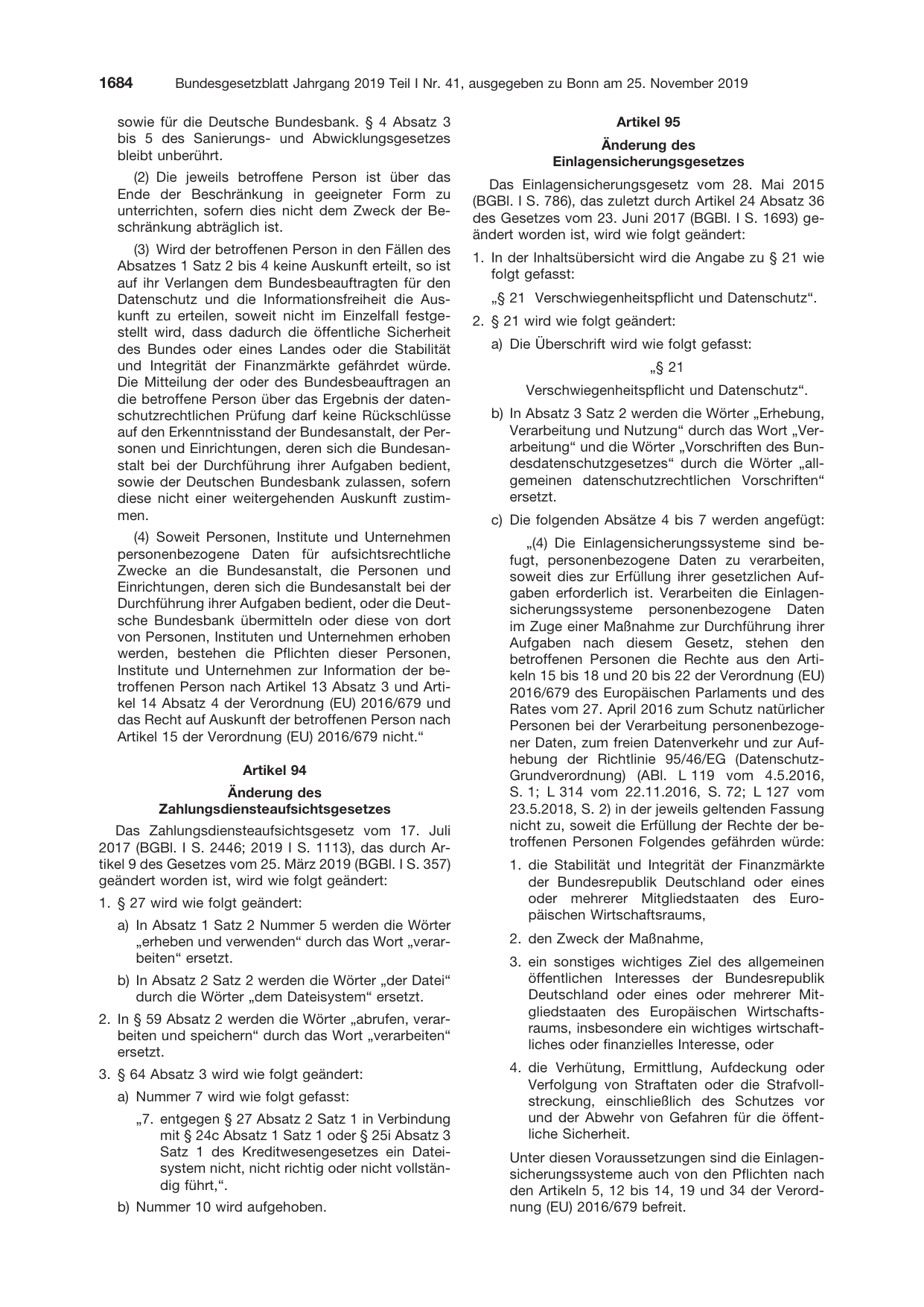 BGBl. 2019, Seite 1684 — Originalseite als Abbildung