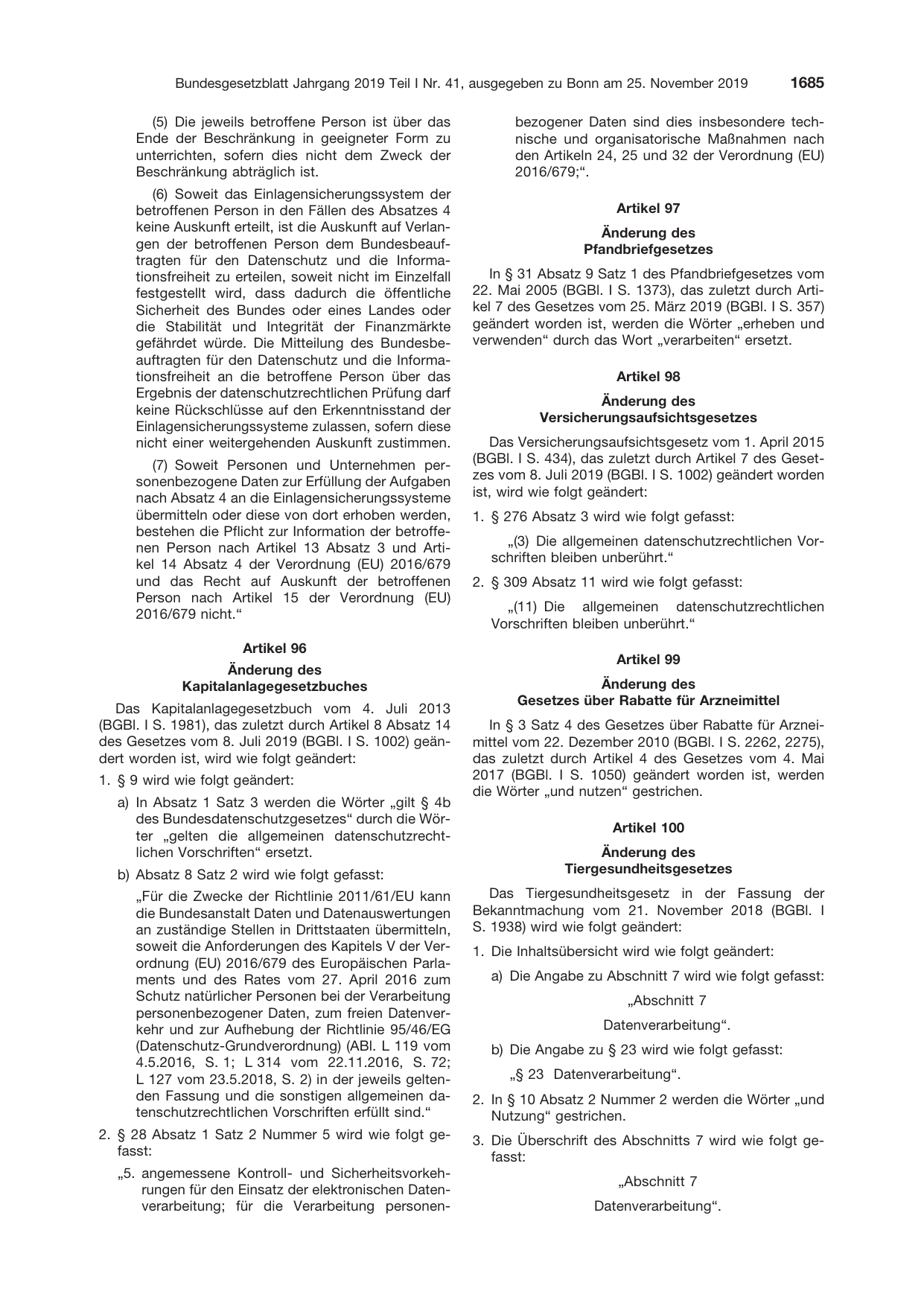 BGBl. 2019, Seite 1685 — Originalseite als Abbildung