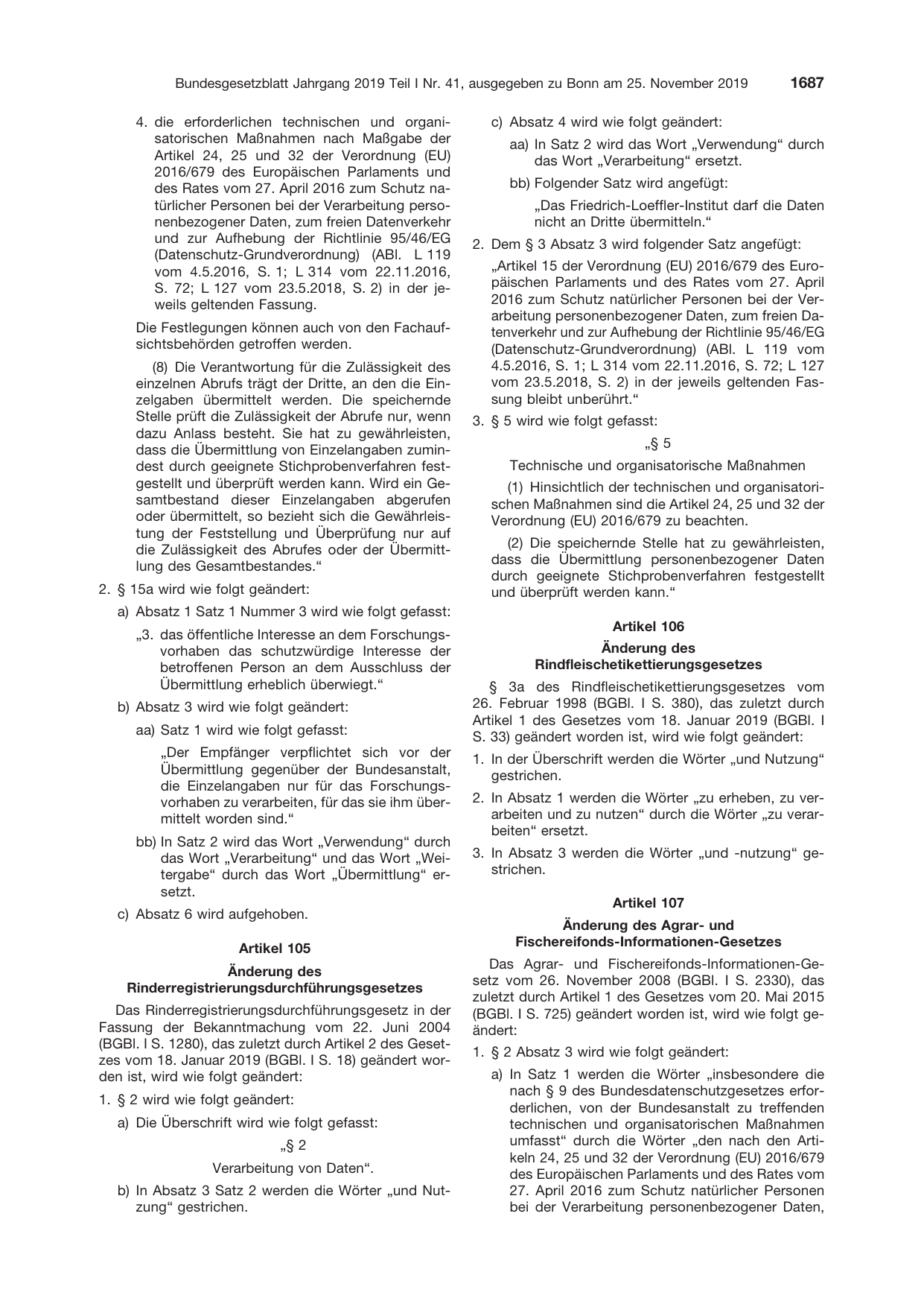 BGBl. 2019, Seite 1687 — Originalseite als Abbildung
