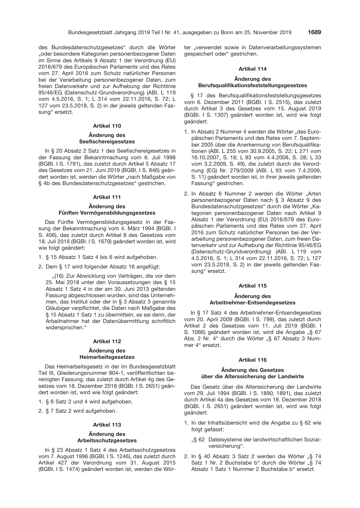 BGBl. 2019, Seite 1689 — Originalseite als Abbildung