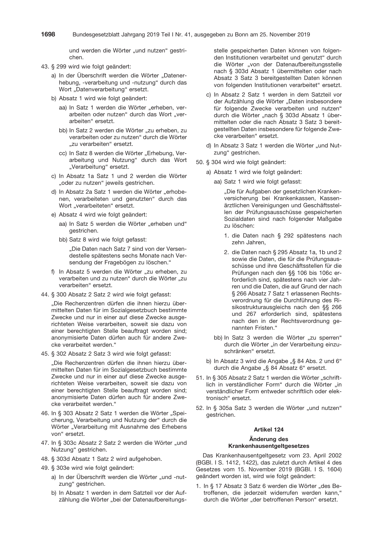 BGBl. 2019, Seite 1698 — Originalseite als Abbildung