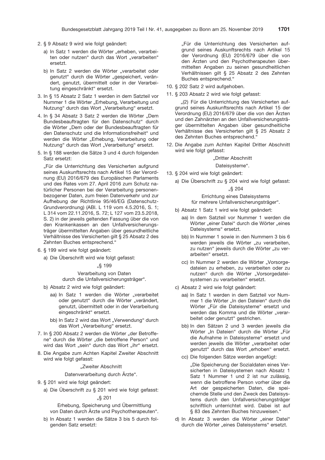BGBl. 2019, Seite 1701 — Originalseite als Abbildung