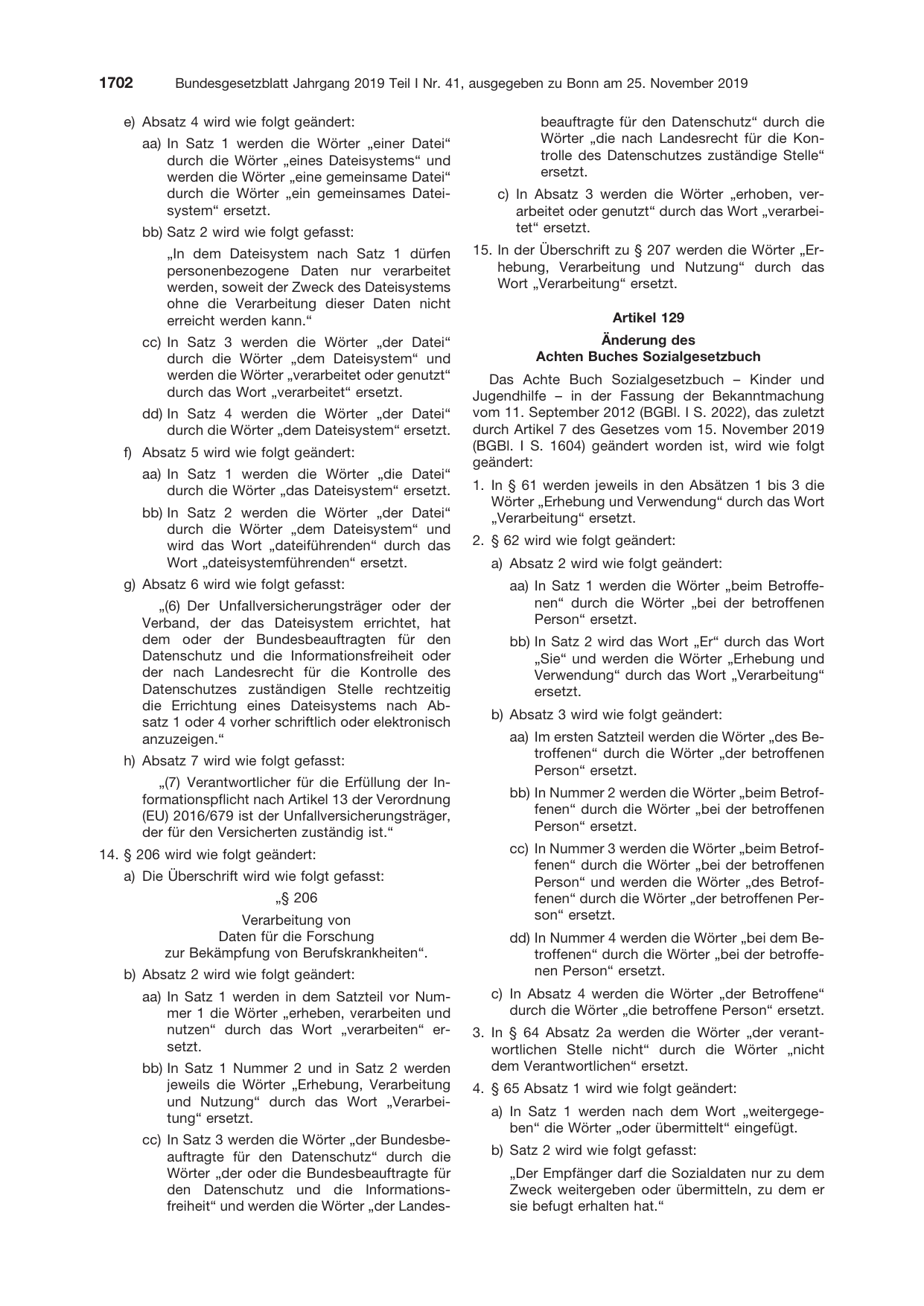 BGBl. 2019, Seite 1702 — Originalseite als Abbildung