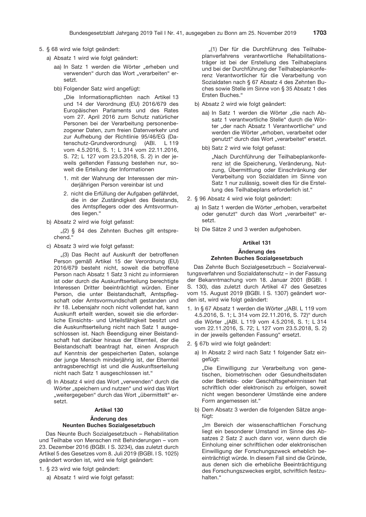 BGBl. 2019, Seite 1703 — Originalseite als Abbildung