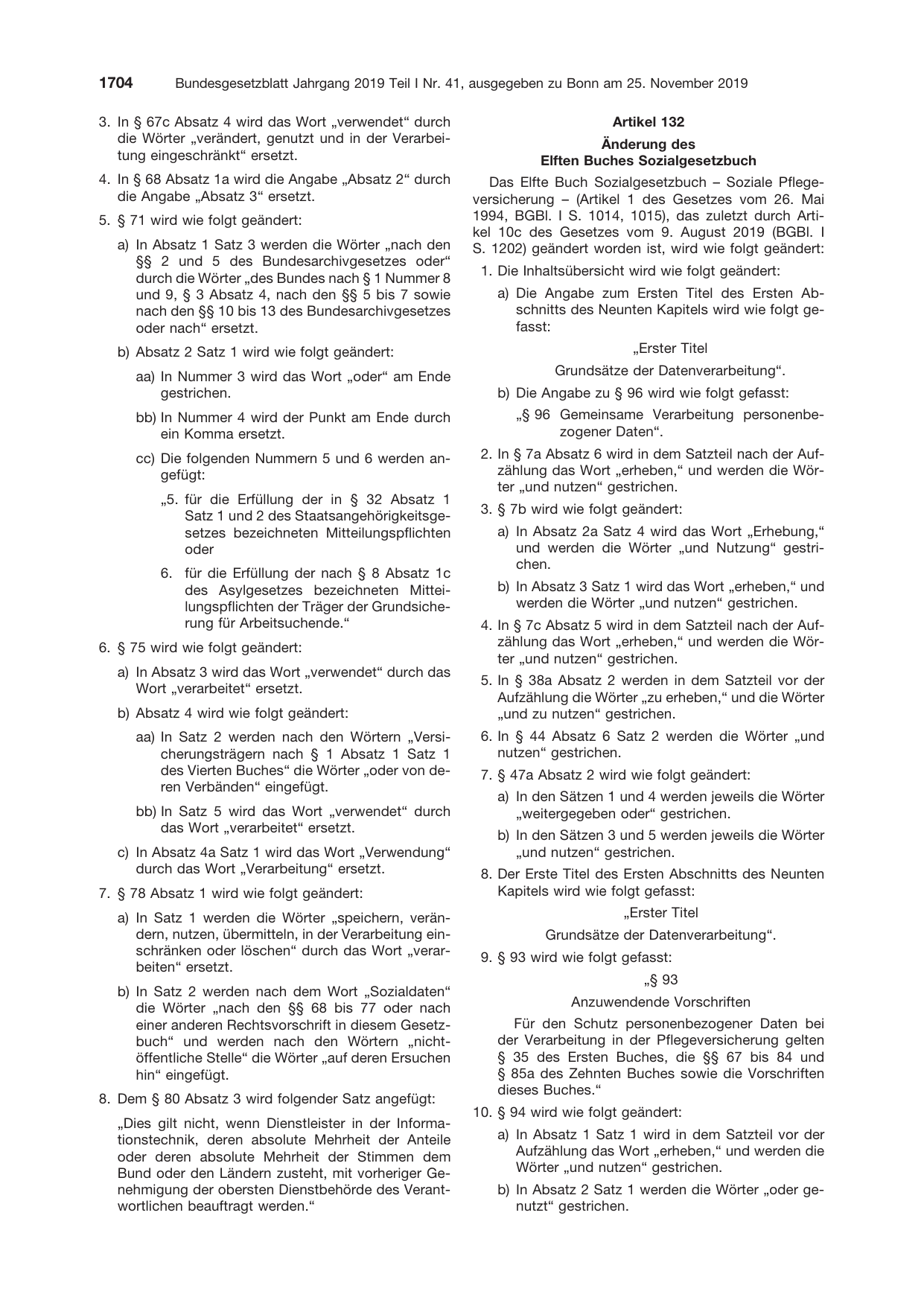 BGBl. 2019, Seite 1704 — Originalseite als Abbildung