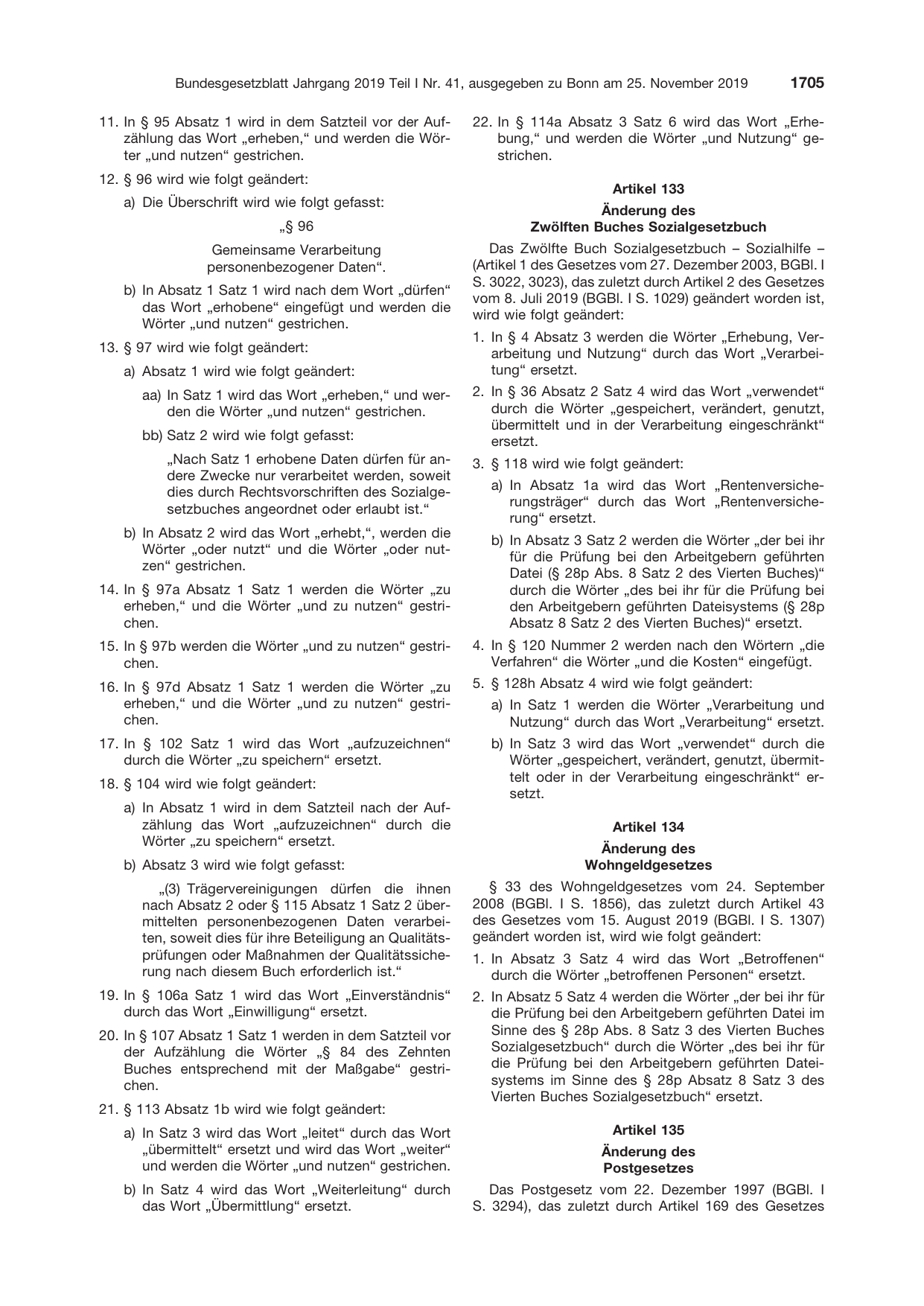 BGBl. 2019, Seite 1705 — Originalseite als Abbildung