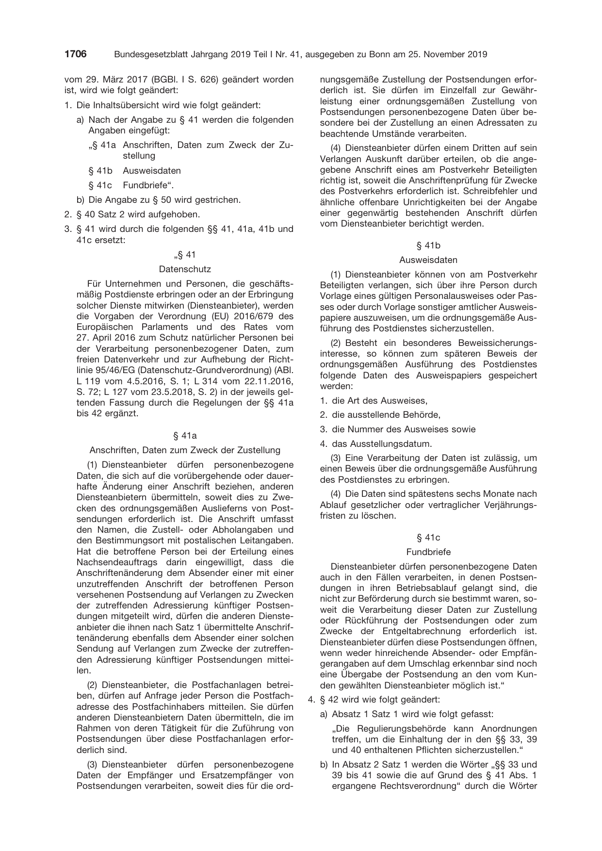 BGBl. 2019, Seite 1706 — Originalseite als Abbildung