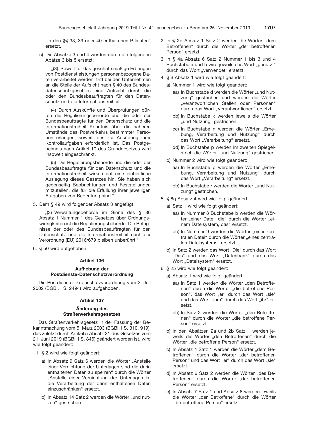 BGBl. 2019, Seite 1707 — Originalseite als Abbildung