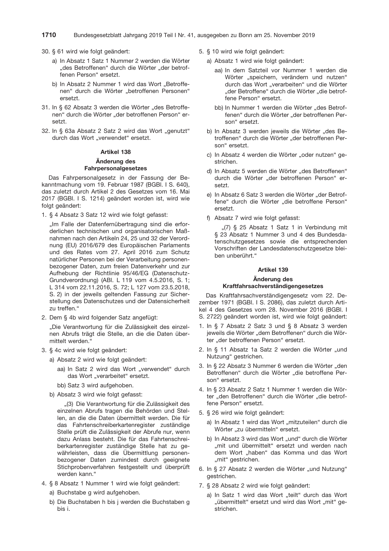BGBl. 2019, Seite 1710 — Originalseite als Abbildung