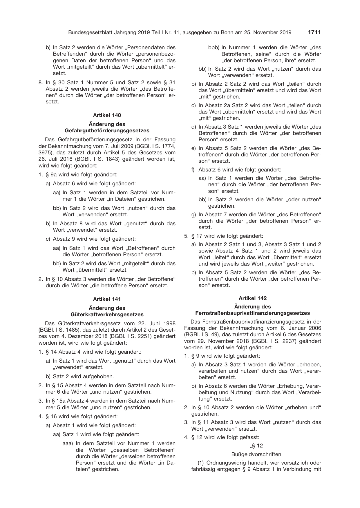BGBl. 2019, Seite 1711 — Originalseite als Abbildung