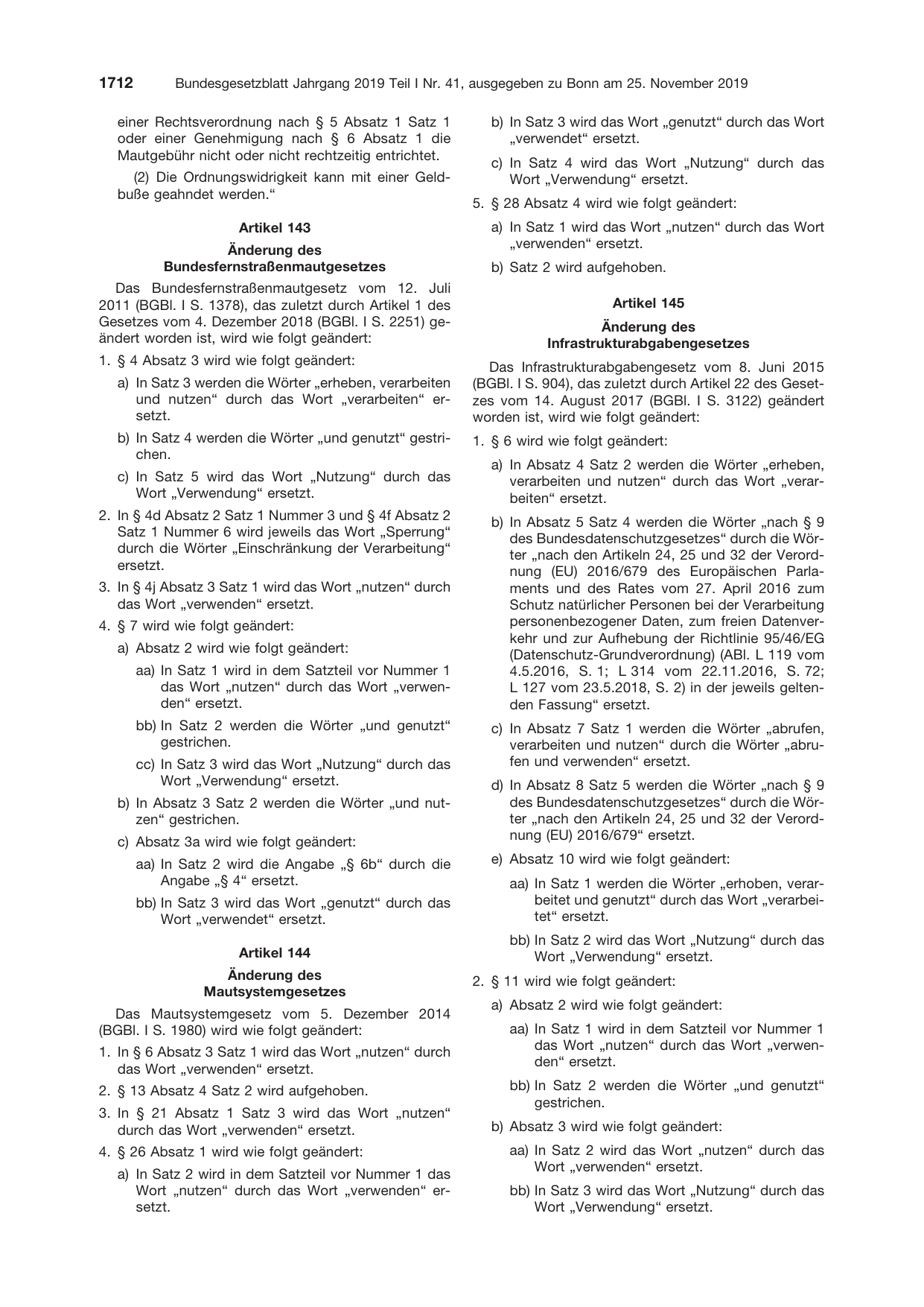 BGBl. 2019, Seite 1712 — Originalseite als Abbildung