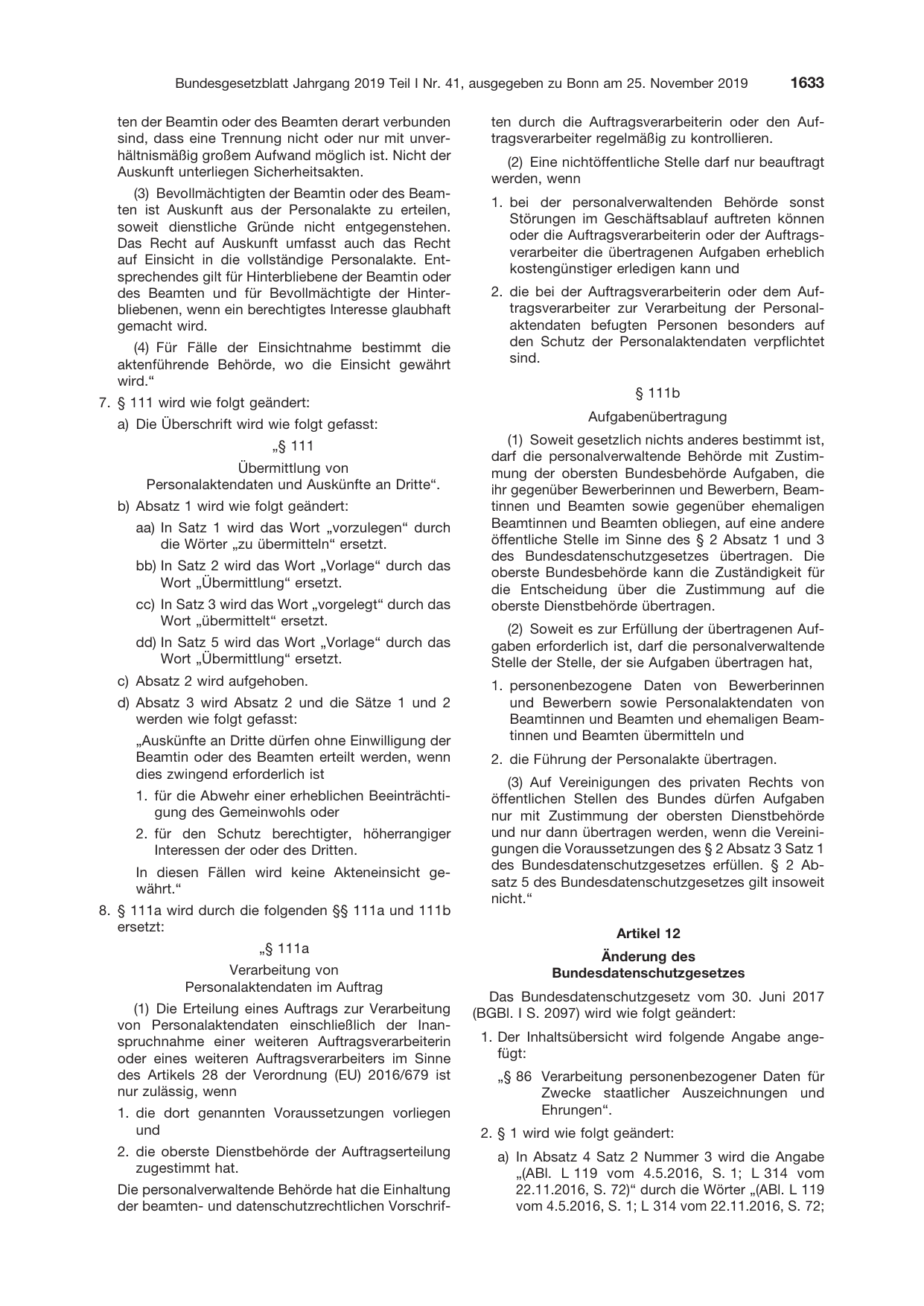 BGBl. 2019, Seite 1633 — Originalseite als Abbildung