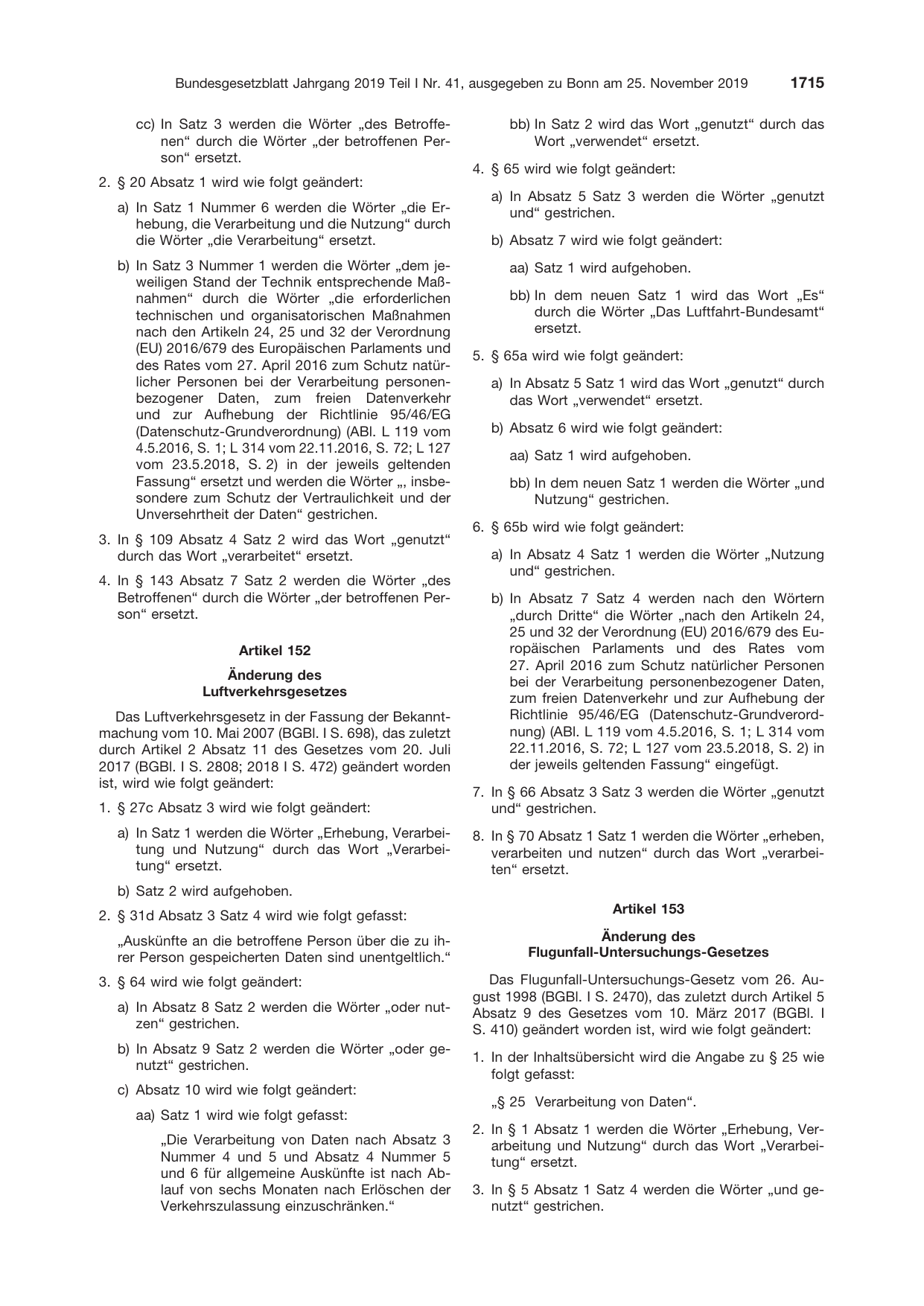 BGBl. 2019, Seite 1715 — Originalseite als Abbildung