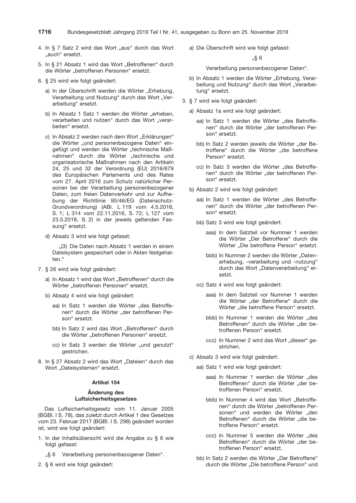 BGBl. 2019, Seite 1716 — Originalseite als Abbildung