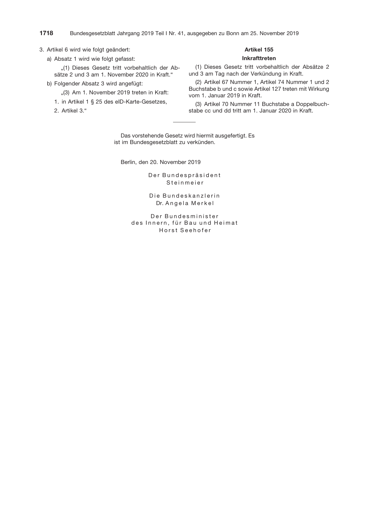 BGBl. 2019, Seite 1718 — Originalseite als Abbildung