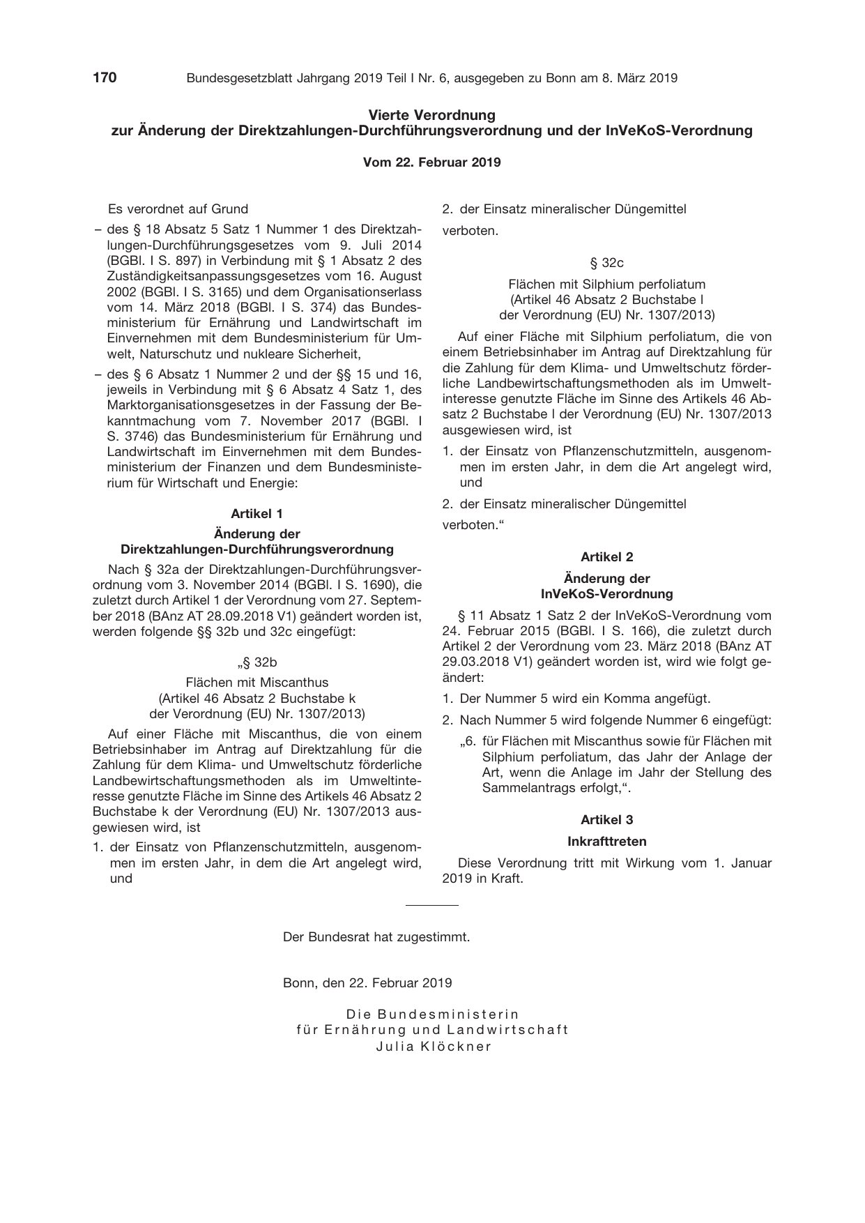 BGBl. 2019, Seite 170 — Originalseite als Abbildung