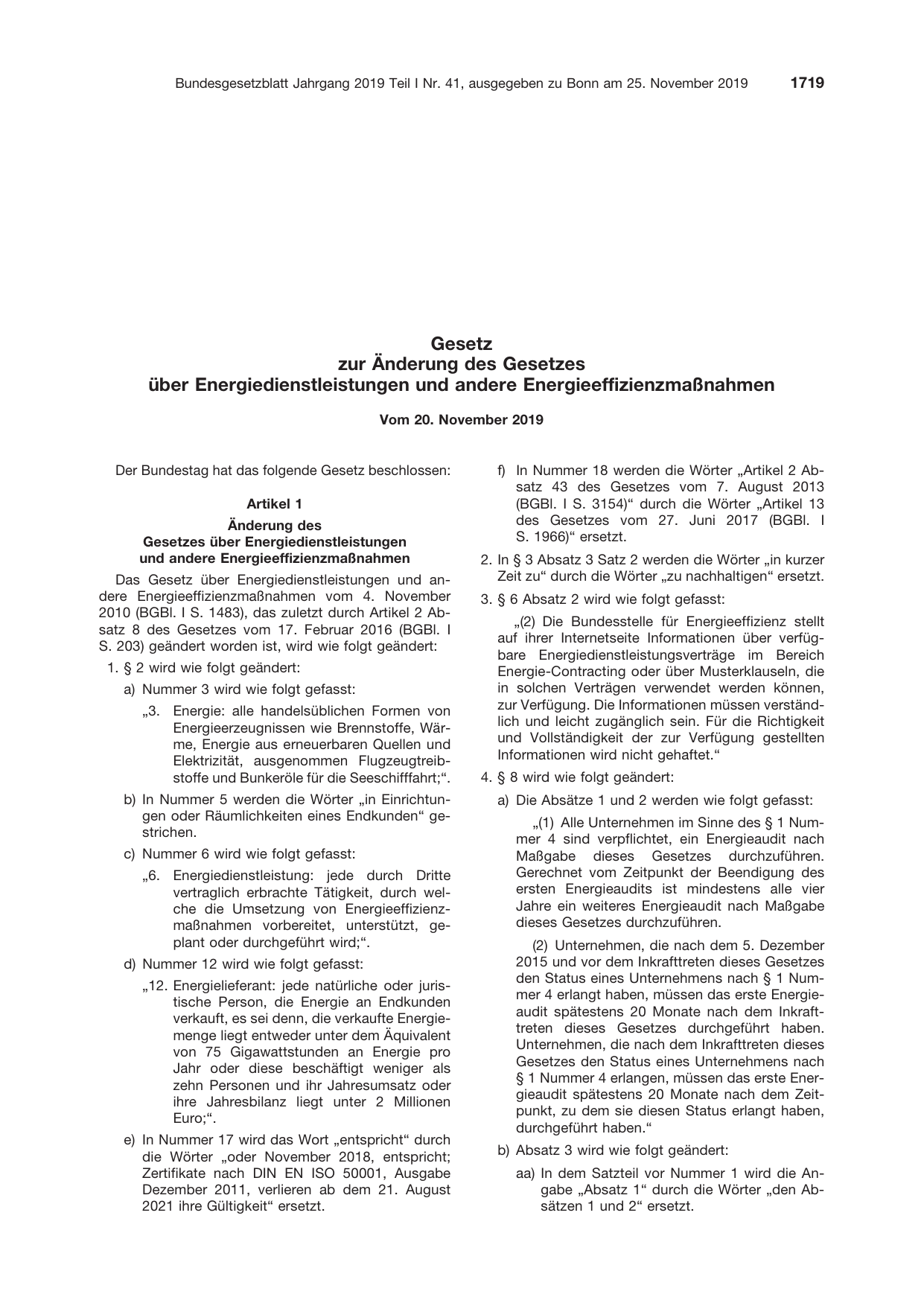 BGBl. 2019, Seite 1719 — Originalseite als Abbildung