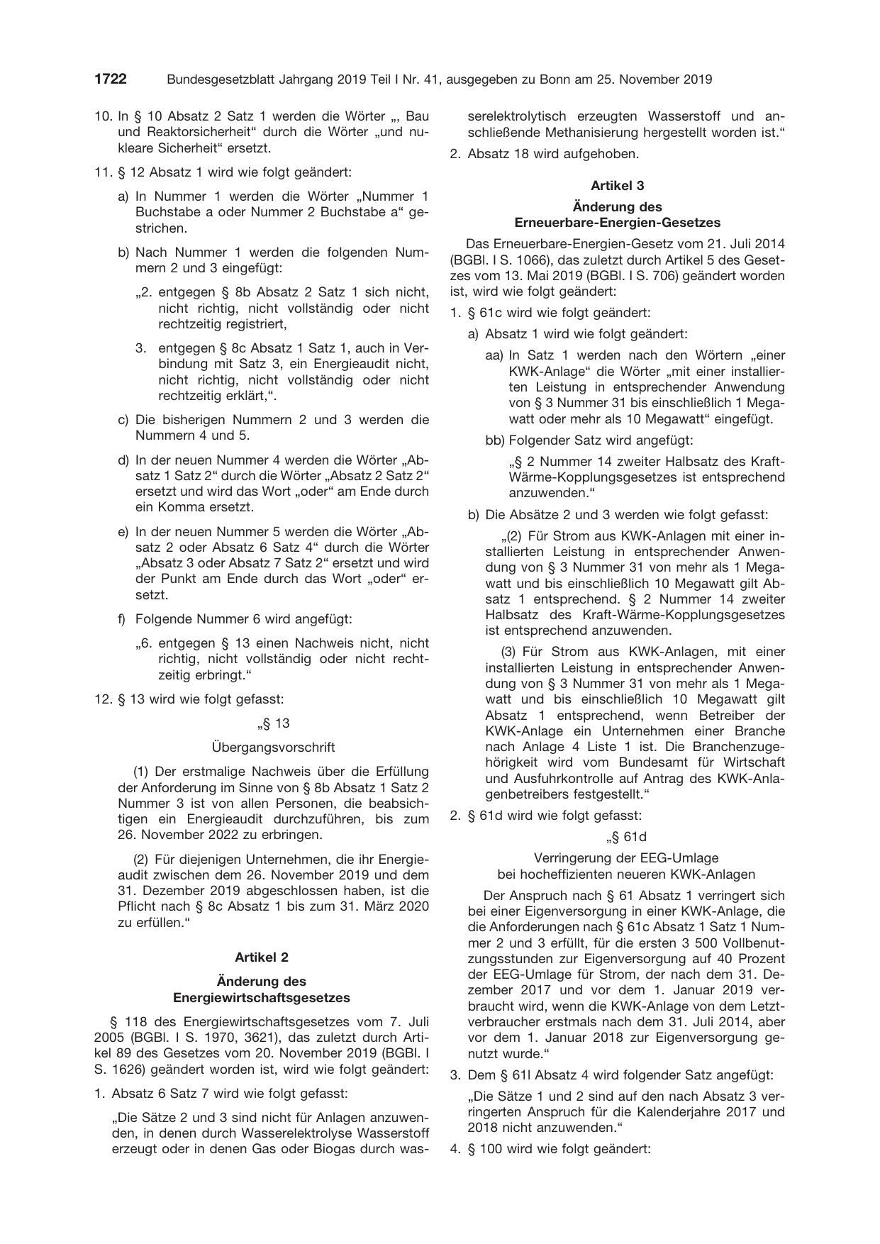 BGBl. 2019, Seite 1722 — Originalseite als Abbildung