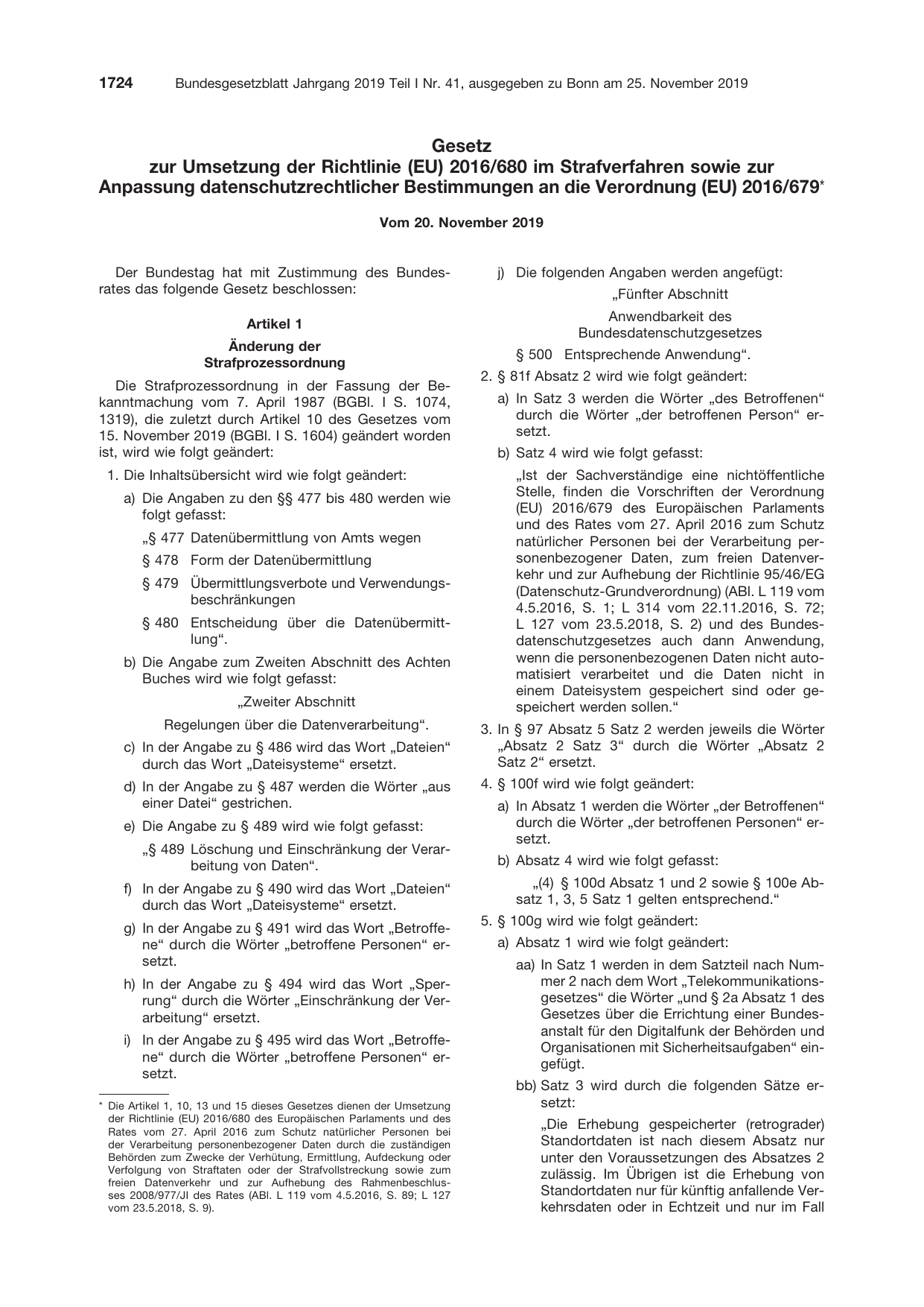 BGBl. 2019, Seite 1724 — Originalseite als Abbildung