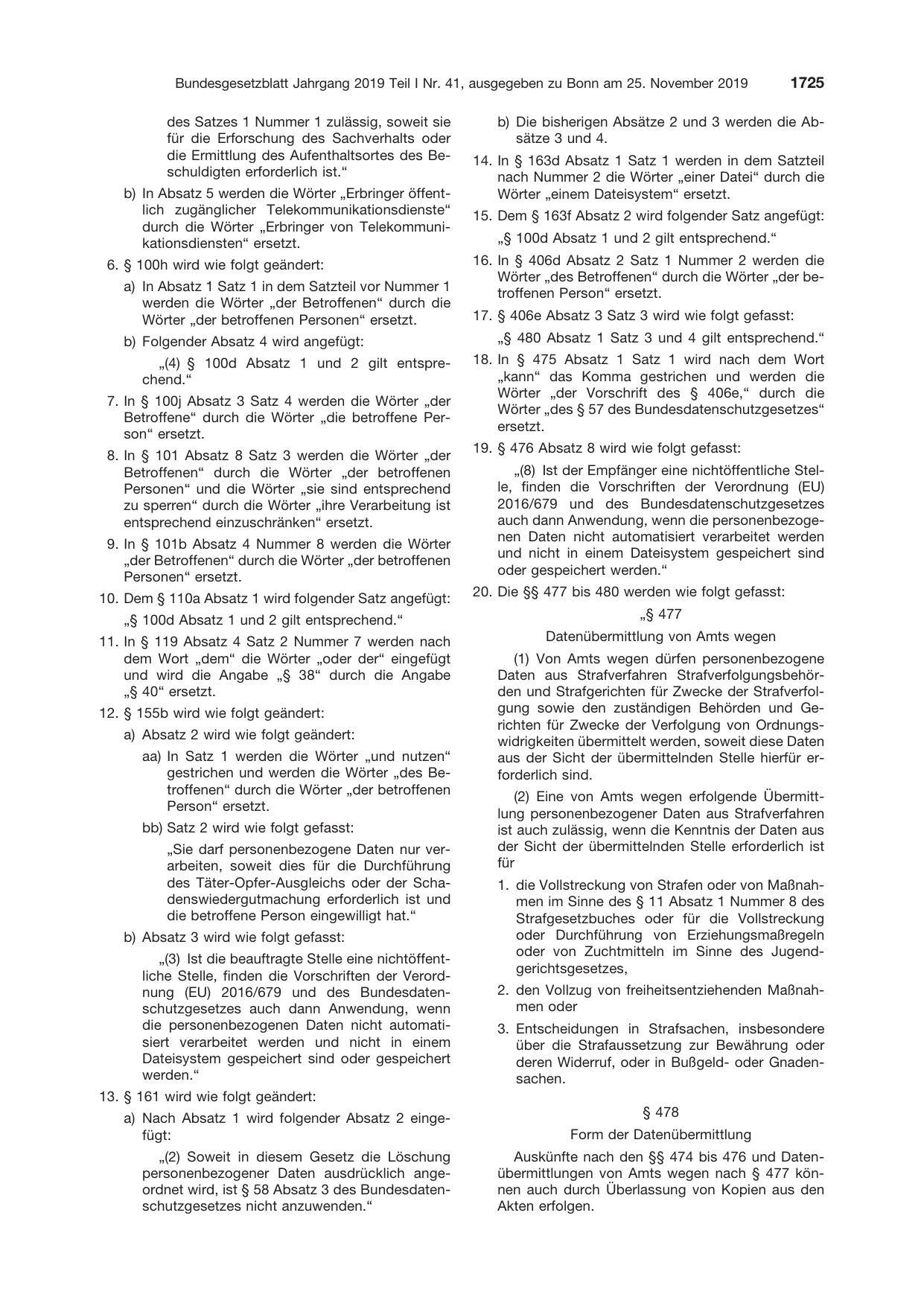 BGBl. 2019, Seite 1725 — Originalseite als Abbildung