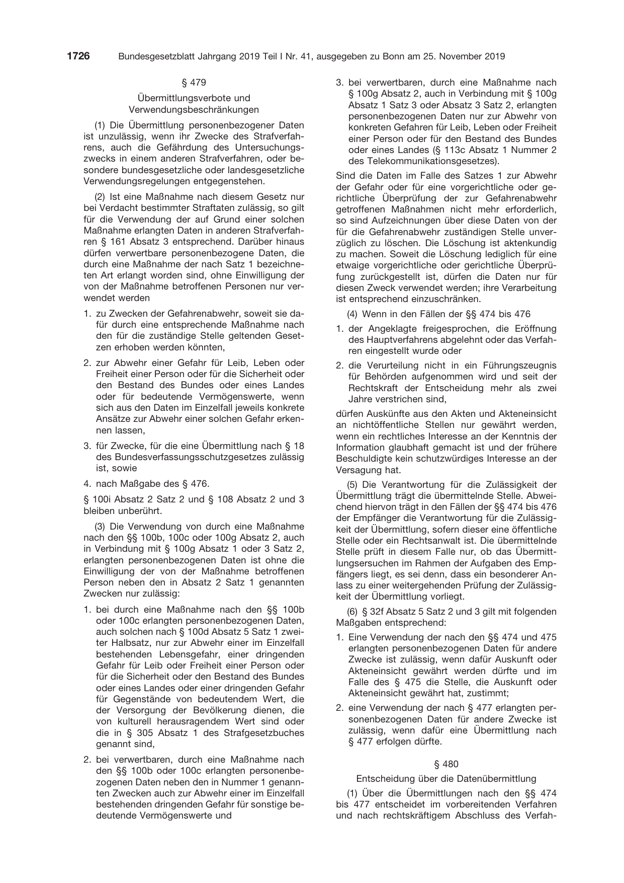 BGBl. 2019, Seite 1726 — Originalseite als Abbildung