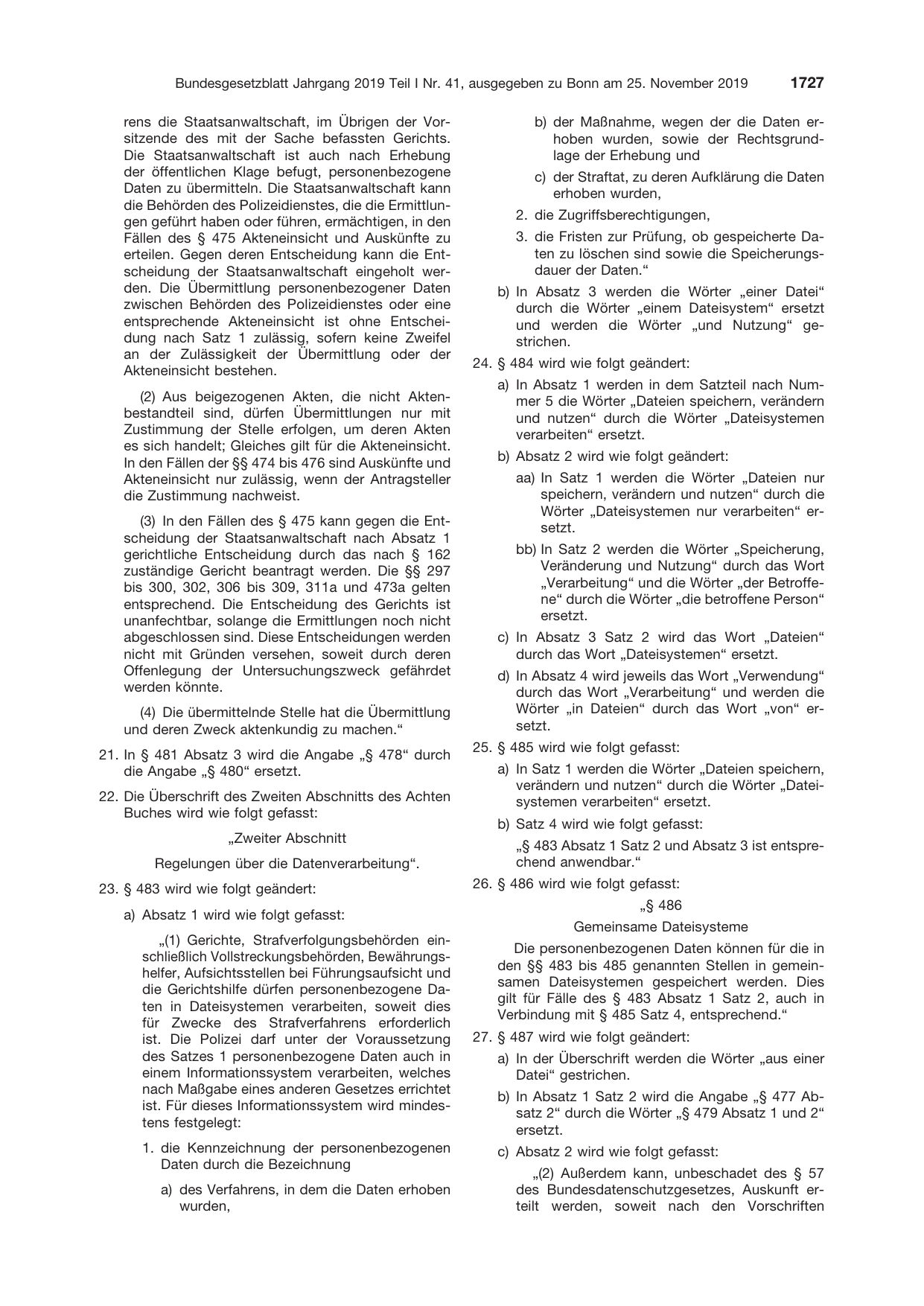 BGBl. 2019, Seite 1727 — Originalseite als Abbildung