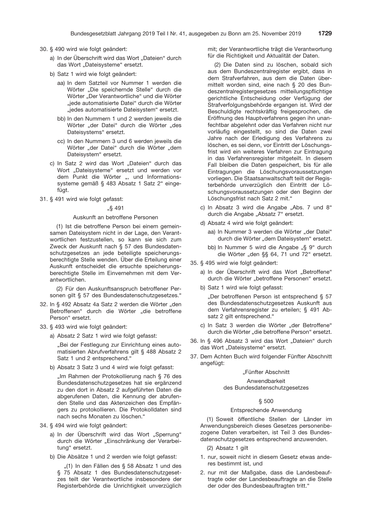 BGBl. 2019, Seite 1729 — Originalseite als Abbildung