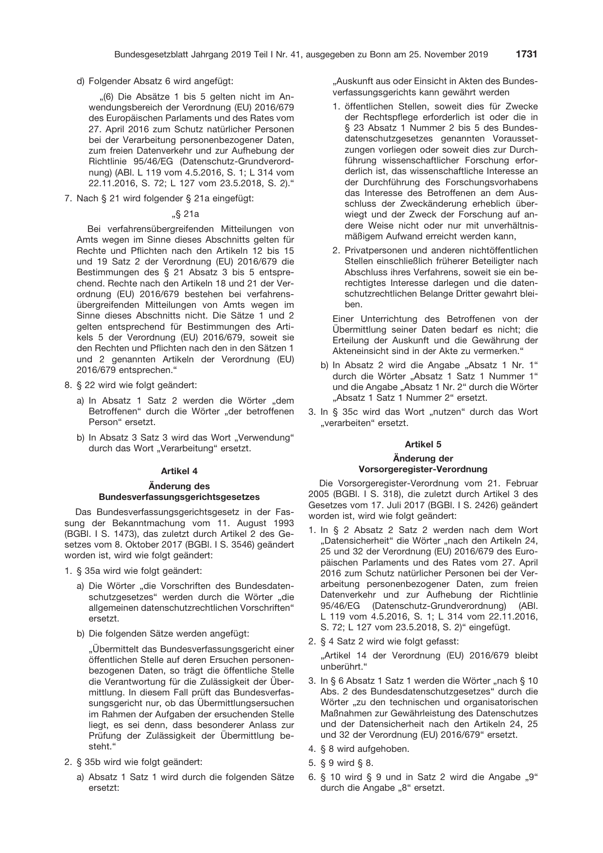 BGBl. 2019, Seite 1731 — Originalseite als Abbildung