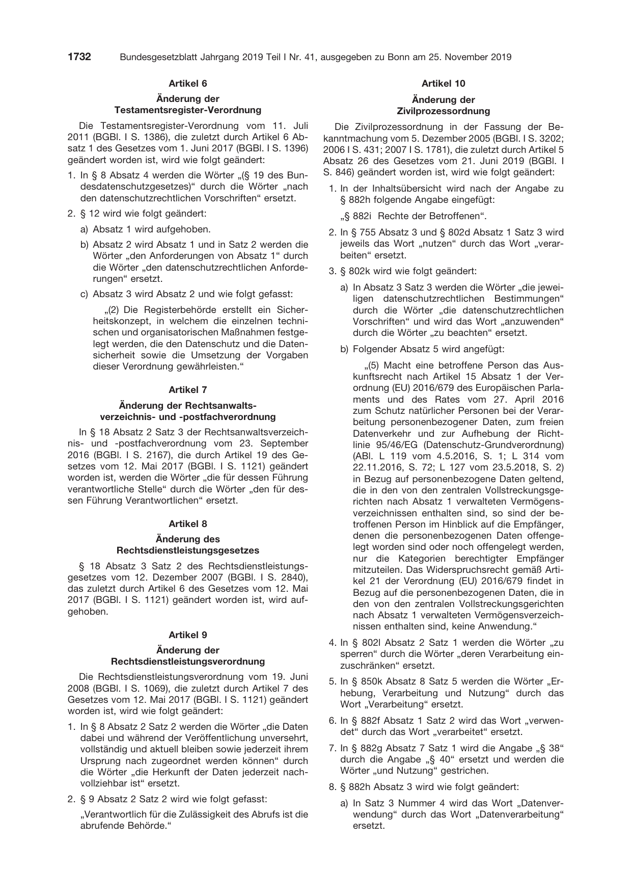 BGBl. 2019, Seite 1732 — Originalseite als Abbildung