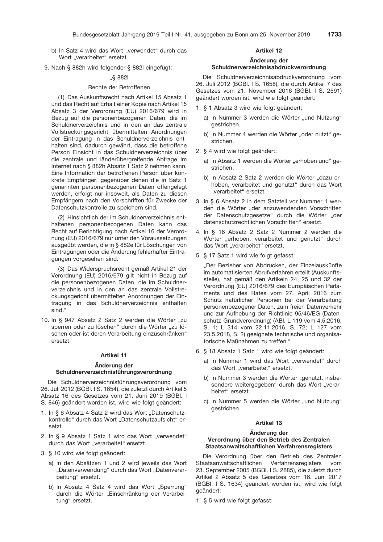BGBl. 2019, Seite 1733 — Originalseite als Abbildung