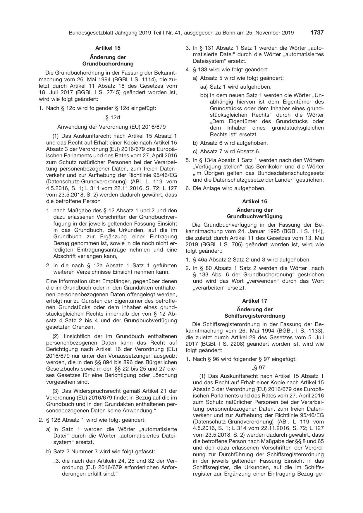 BGBl. 2019, Seite 1737 — Originalseite als Abbildung
