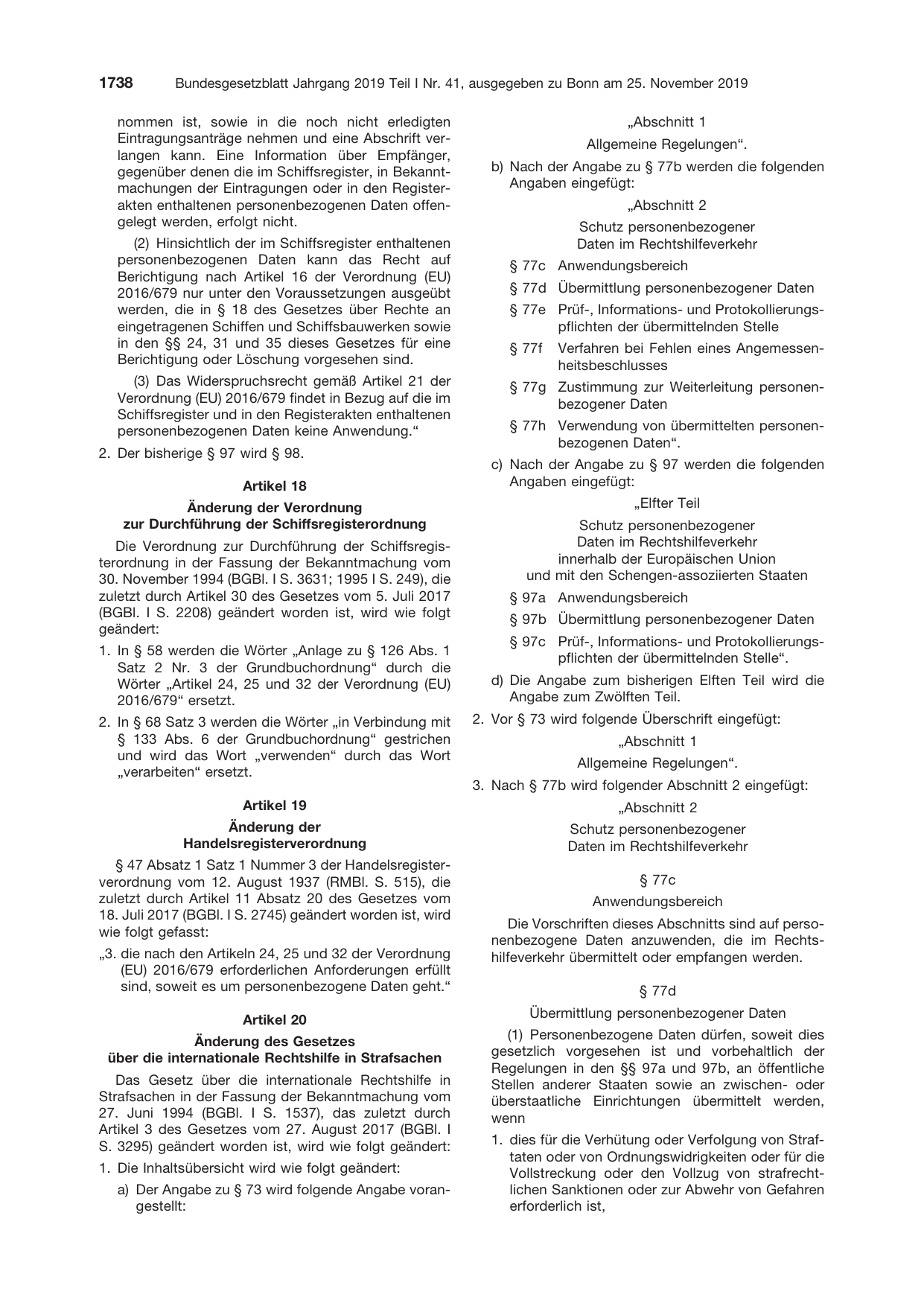 BGBl. 2019, Seite 1738 — Originalseite als Abbildung