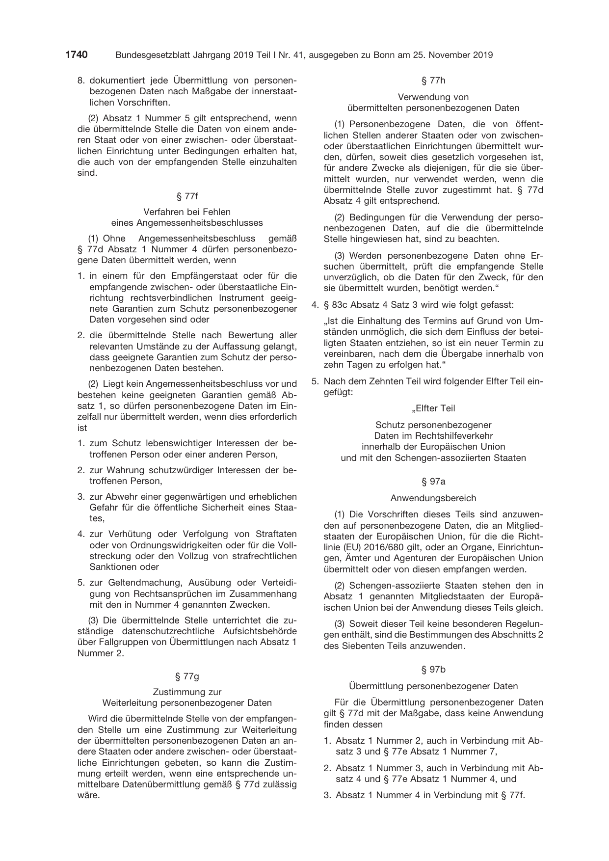 BGBl. 2019, Seite 1740 — Originalseite als Abbildung