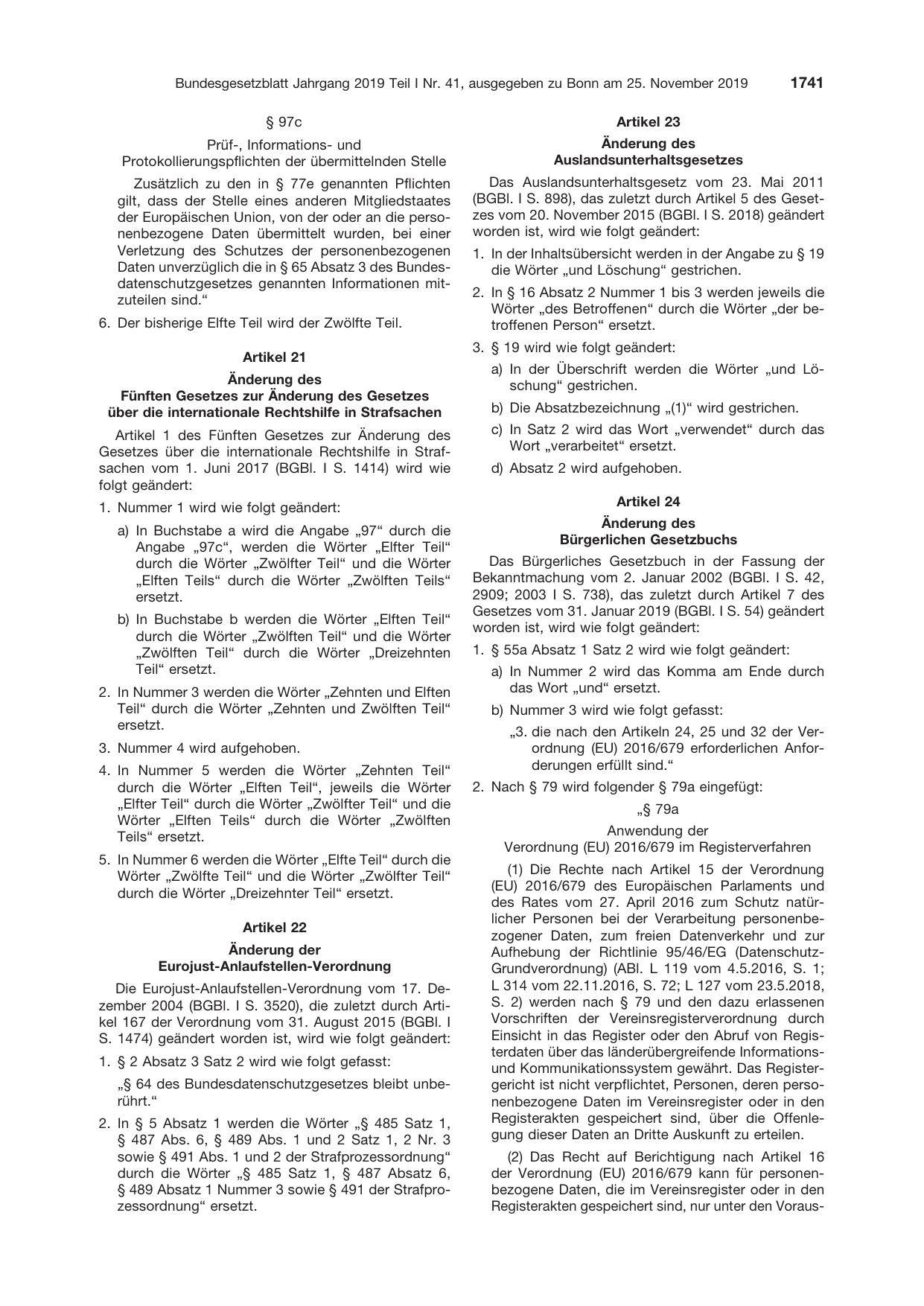 BGBl. 2019, Seite 1741 — Originalseite als Abbildung